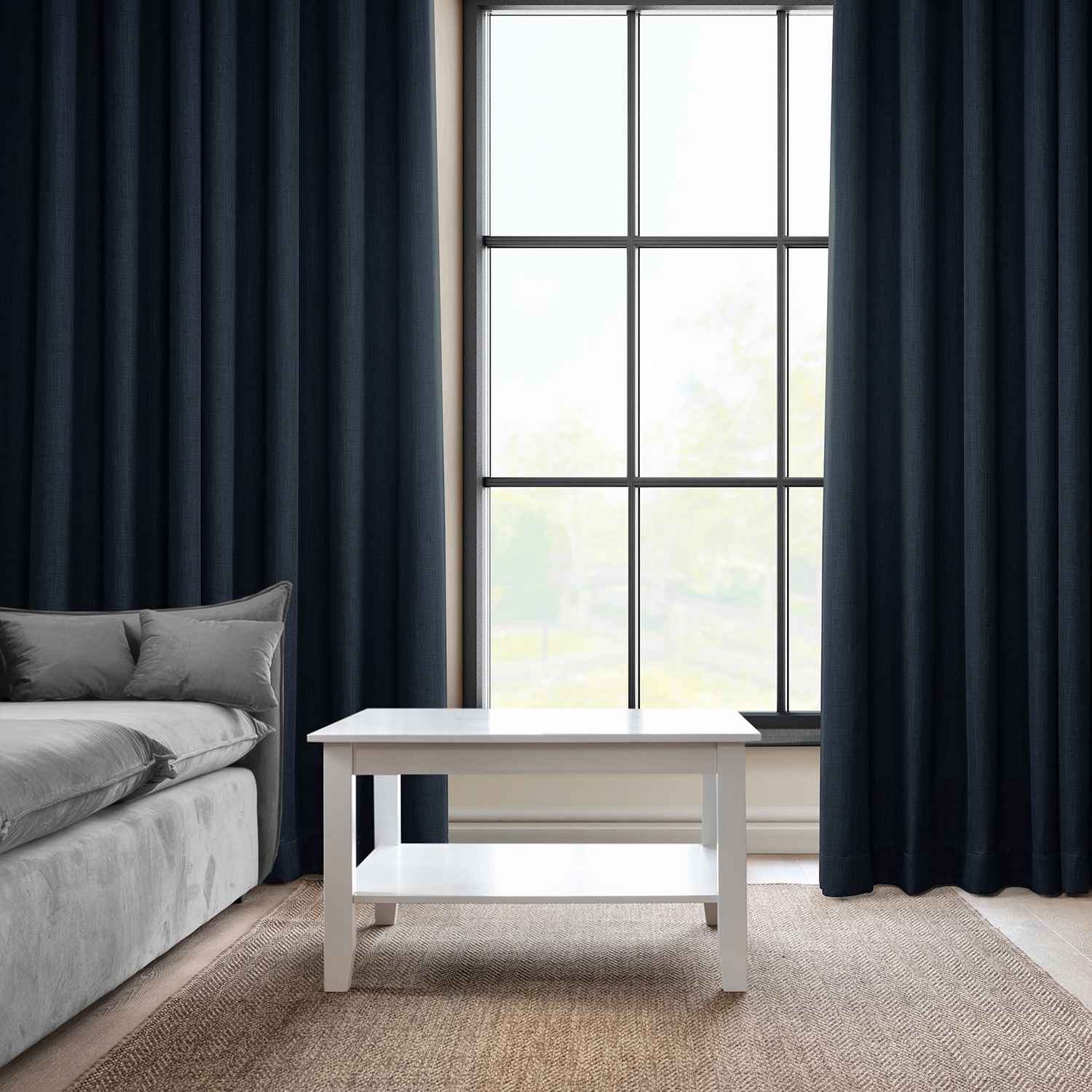 Nightfall Navy Faux Linen Grommet Room Darkening Curtain