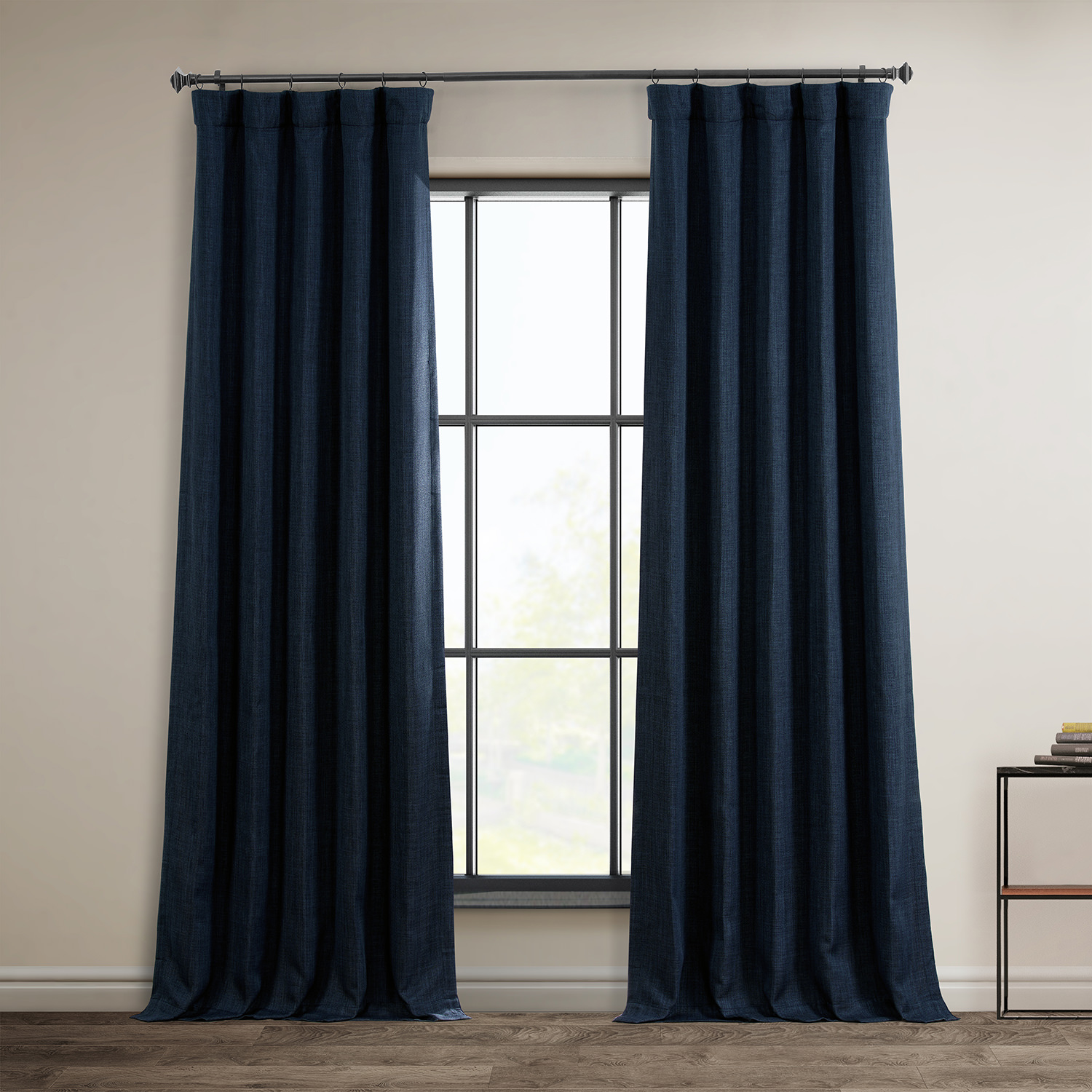 Nightfall Navy Faux Linen Room Darkening Curtain