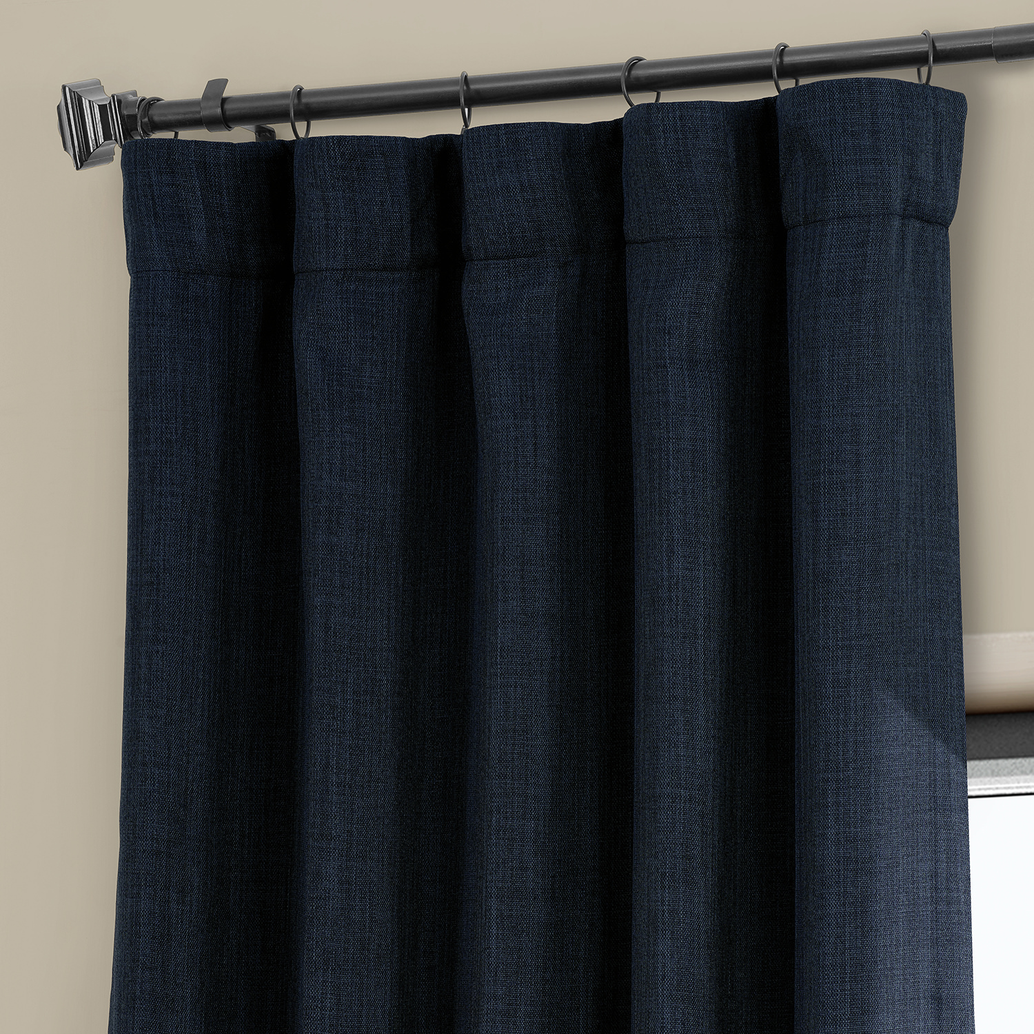 Nightfall Navy Faux Linen Room Darkening Curtain