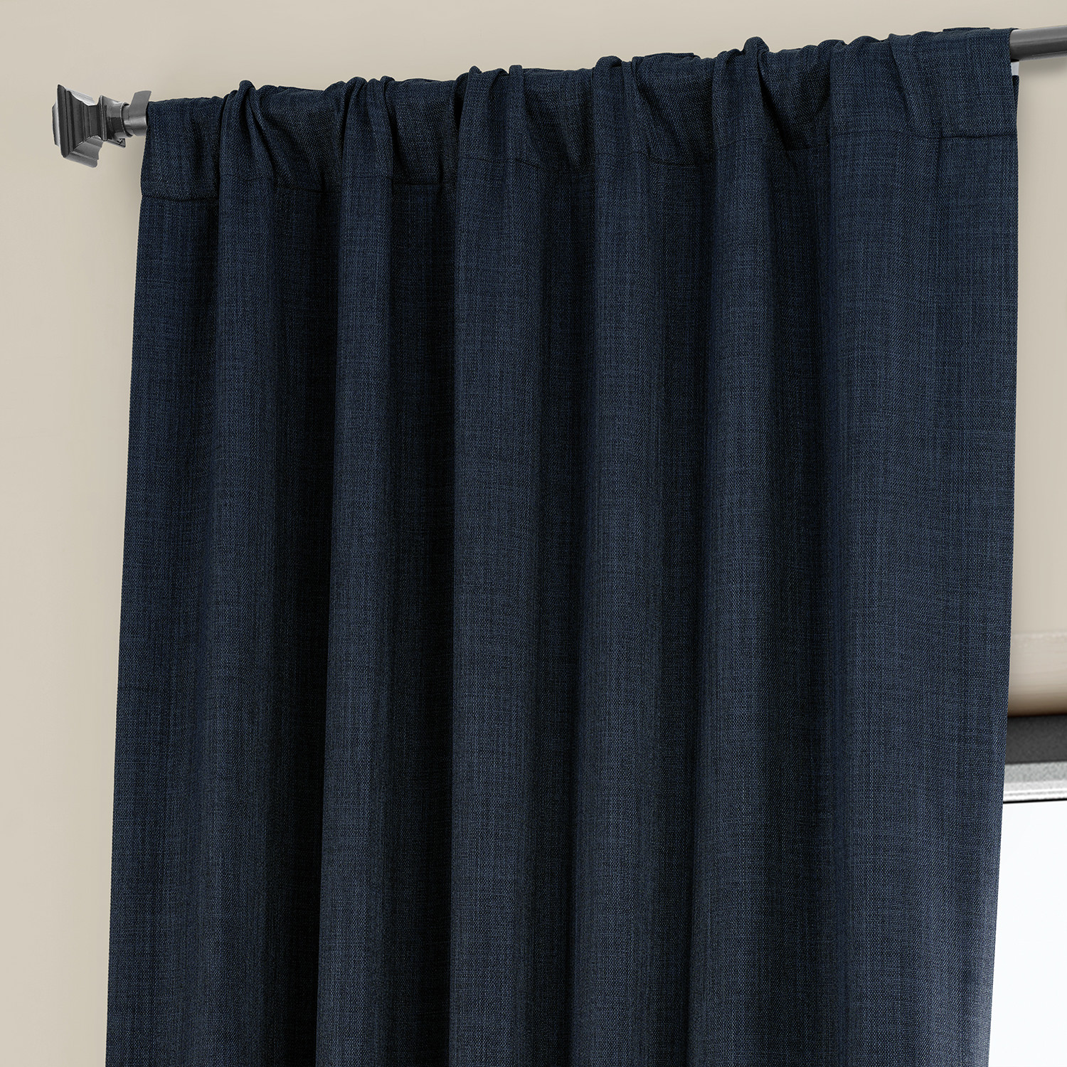 Nightfall Navy Faux Linen Room Darkening Curtain