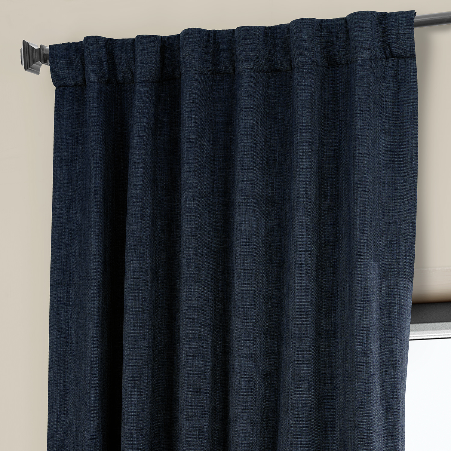 Nightfall Navy Faux Linen Room Darkening Curtain