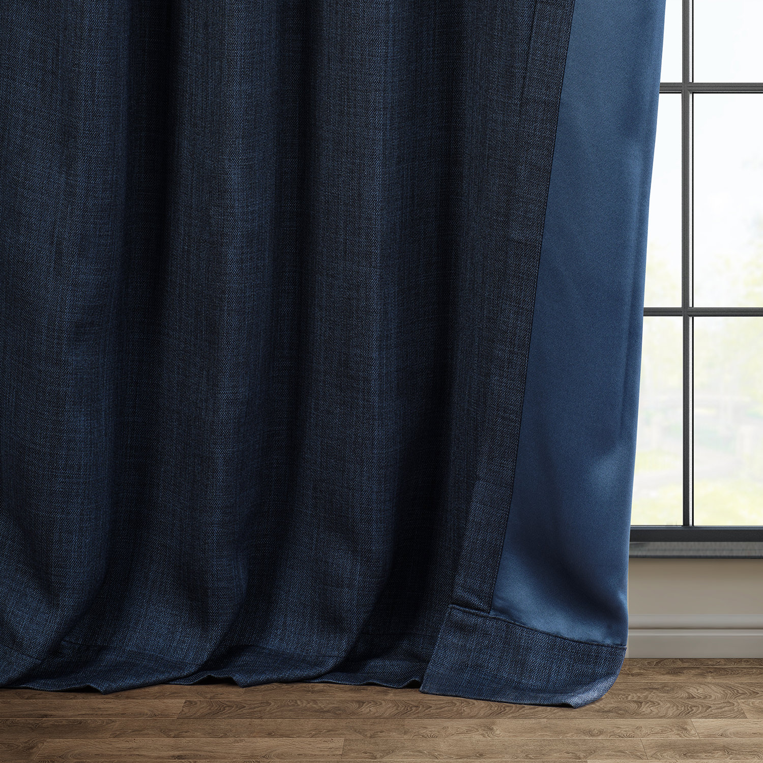 Nightfall Navy Faux Linen Room Darkening Curtain