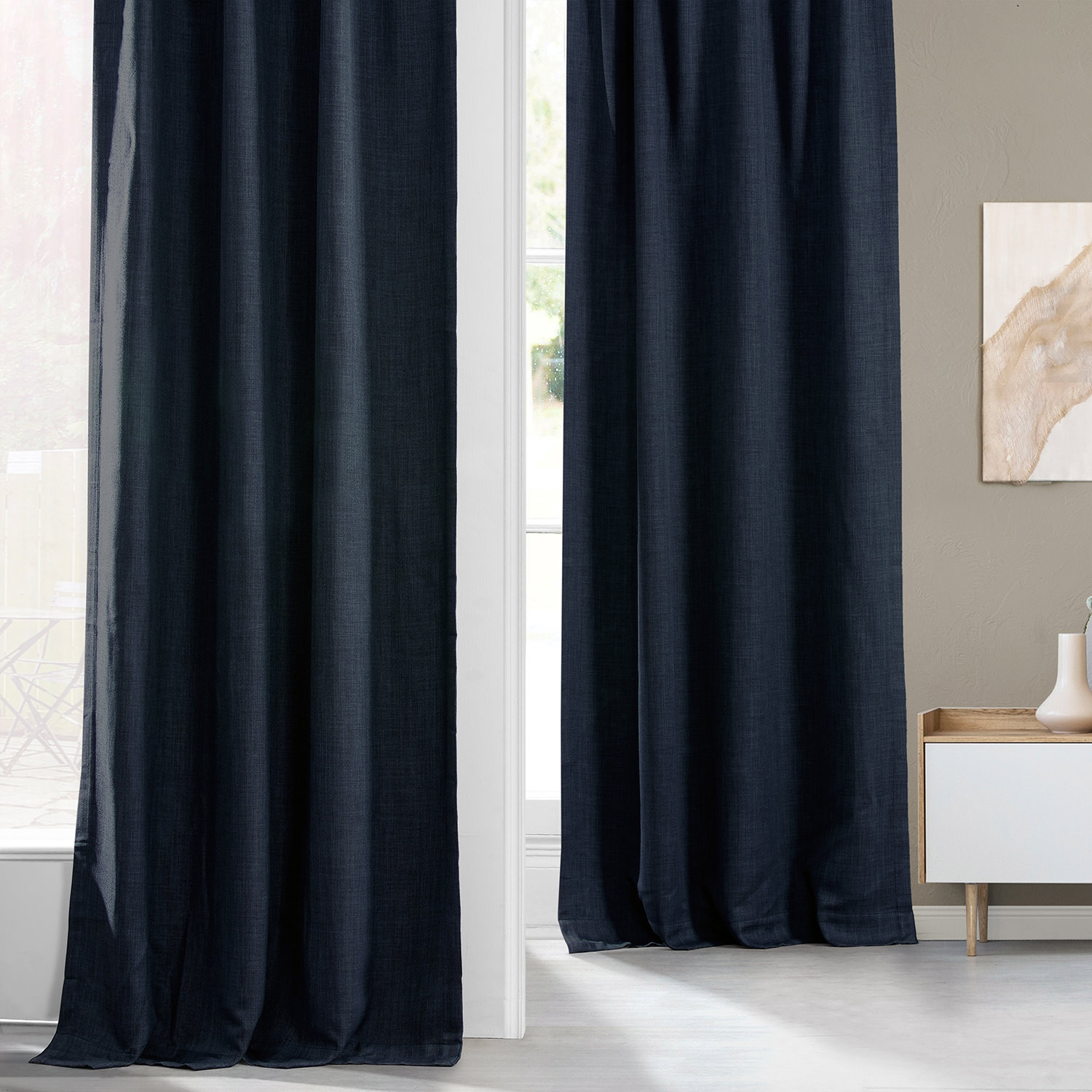 Nightfall Navy Faux Linen Room Darkening Curtain