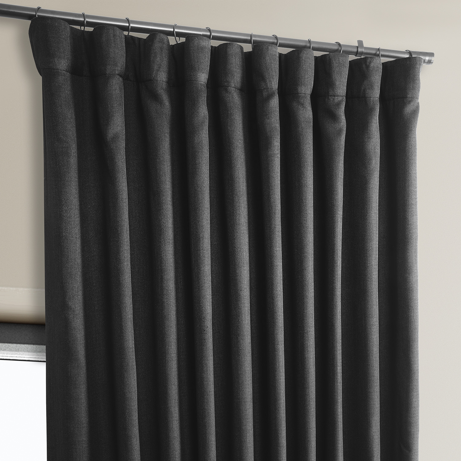 Essential Black Faux Linen Extra Wide Room Darkening Curtain