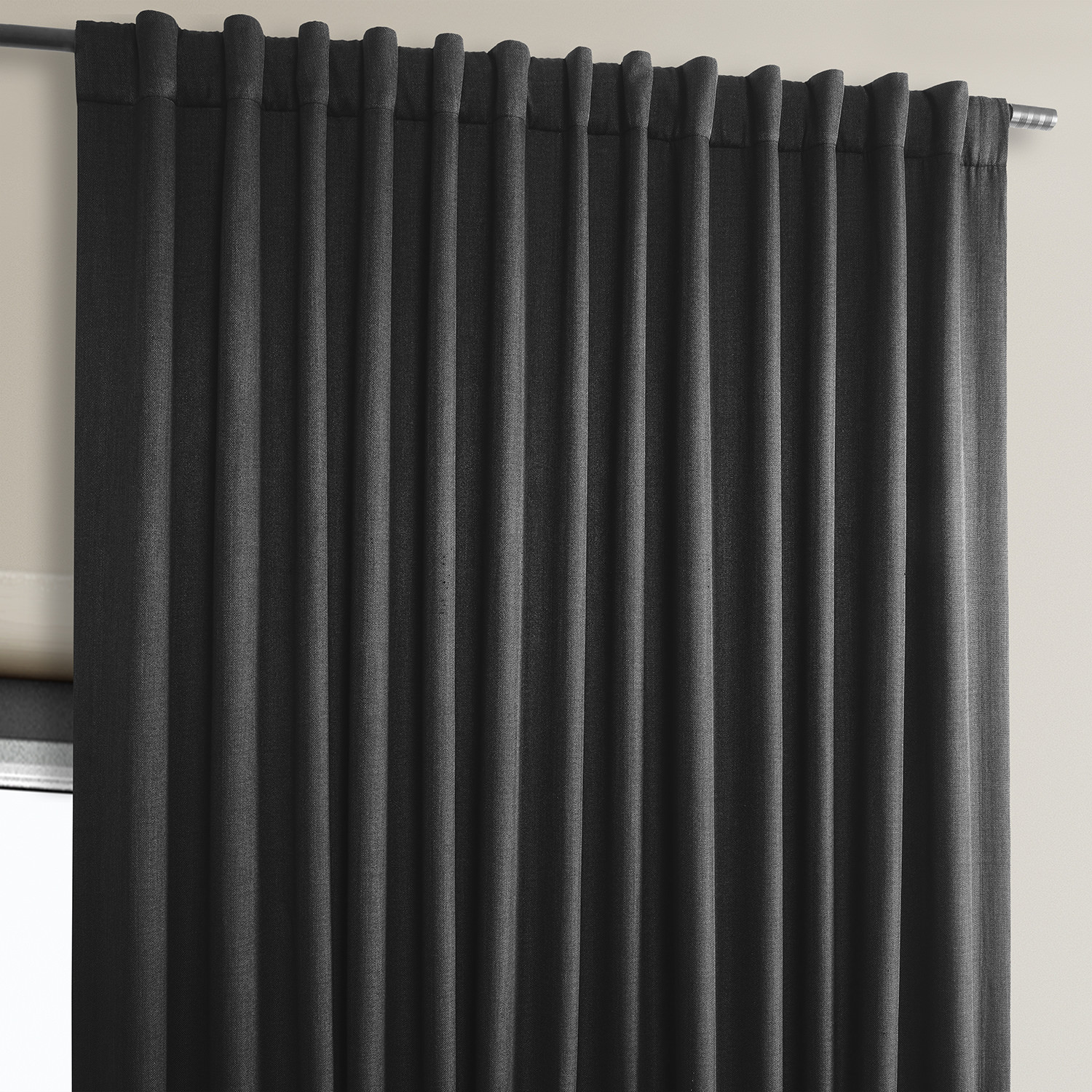 Essential Black Faux Linen Extra Wide Room Darkening Curtain