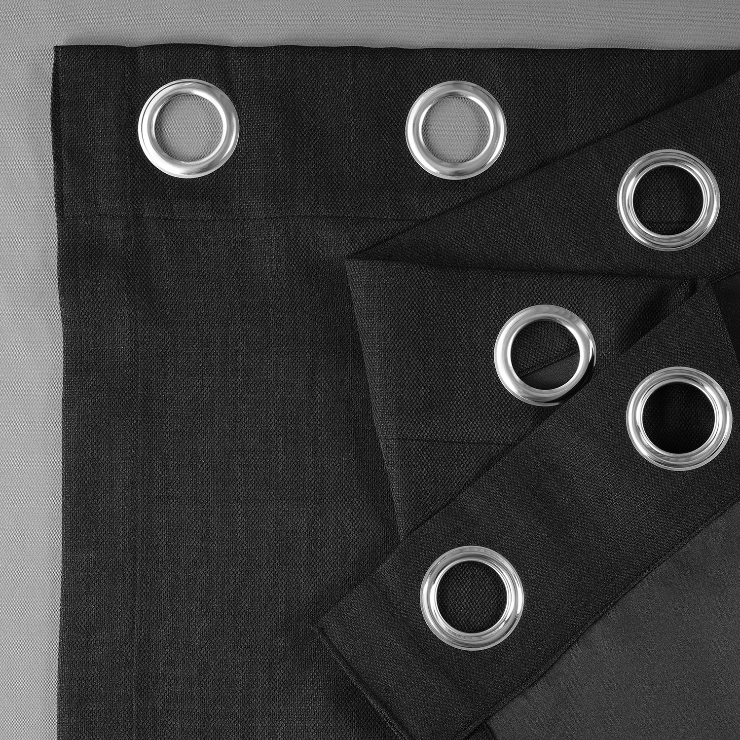 Essential Black Faux Linen Grommet Room Darkening Curtain