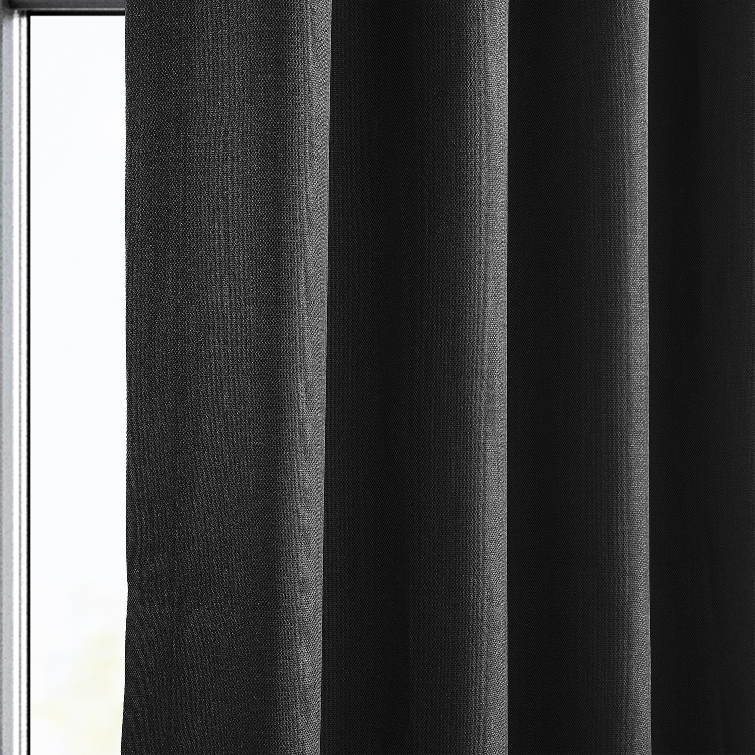 Essential Black Faux Linen Grommet Room Darkening Curtain