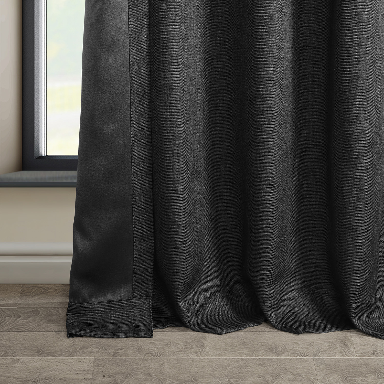 Essential Black Faux Linen Grommet Room Darkening Curtain