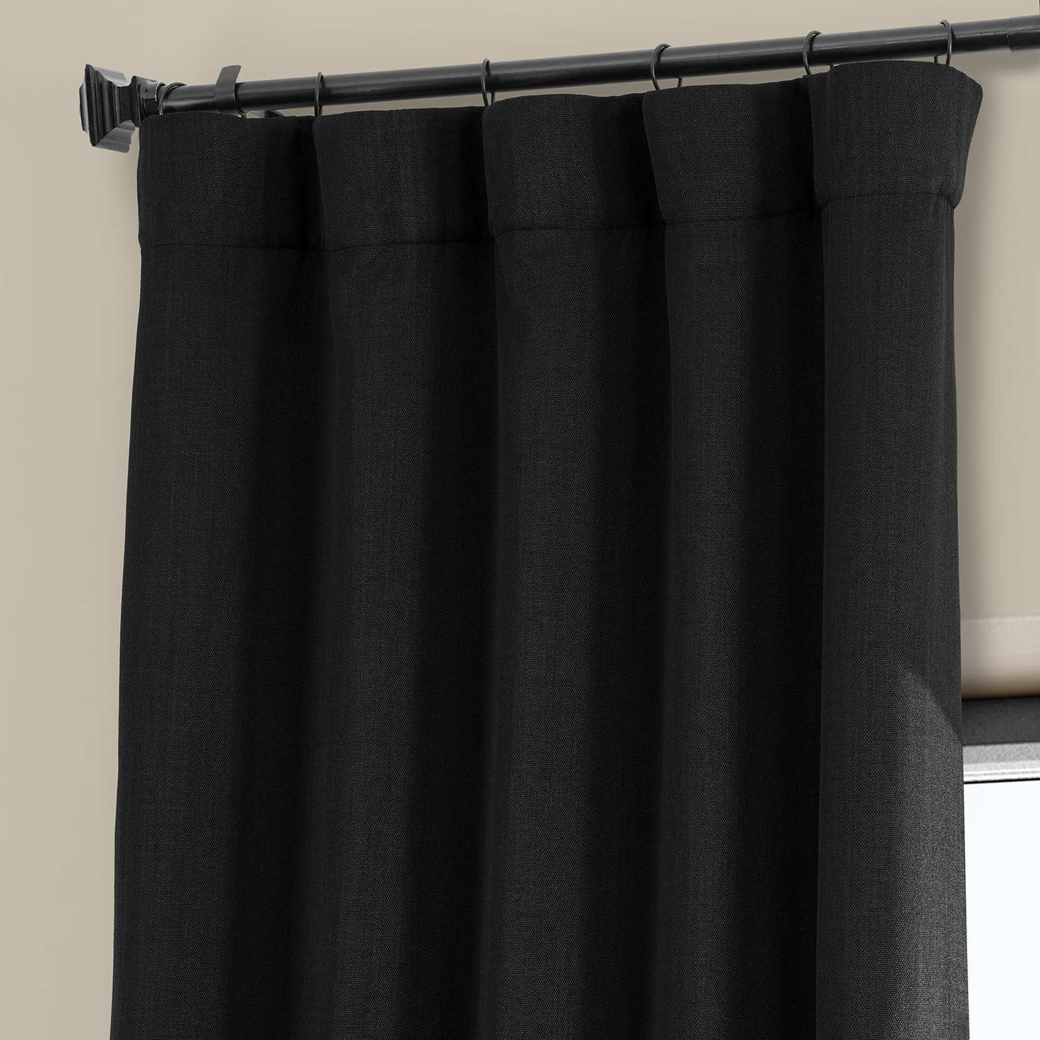 Essential Black Faux Linen Room Darkening Curtain