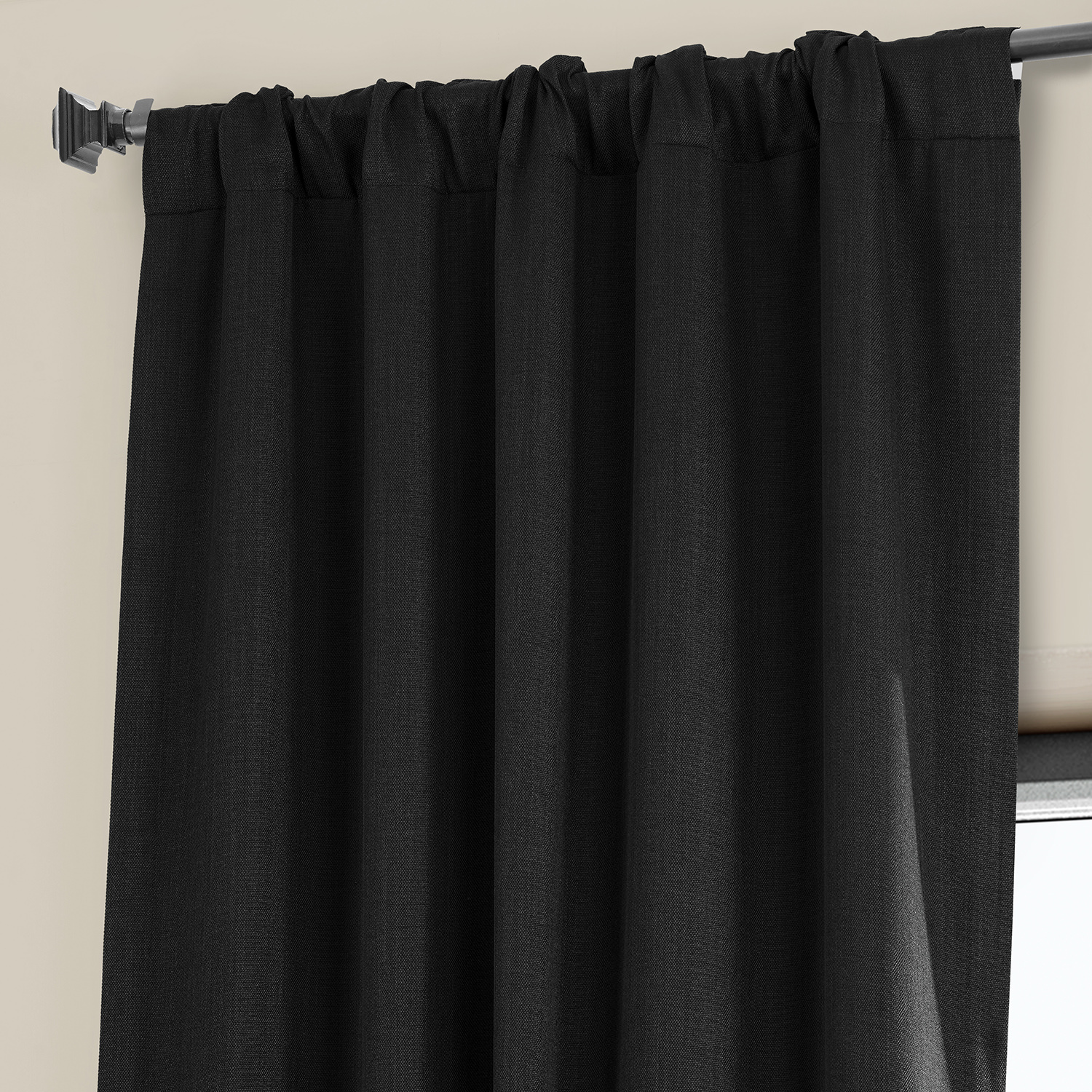 Essential Black Faux Linen Room Darkening Curtain