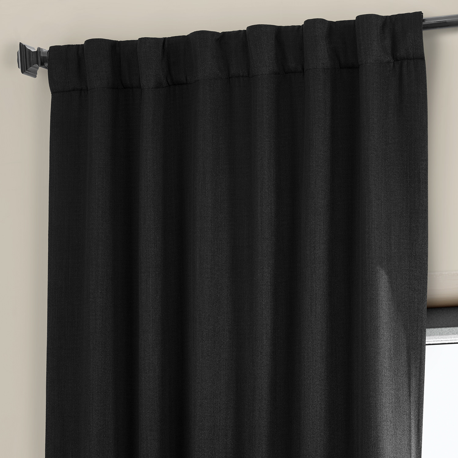 Essential Black Faux Linen Room Darkening Curtain