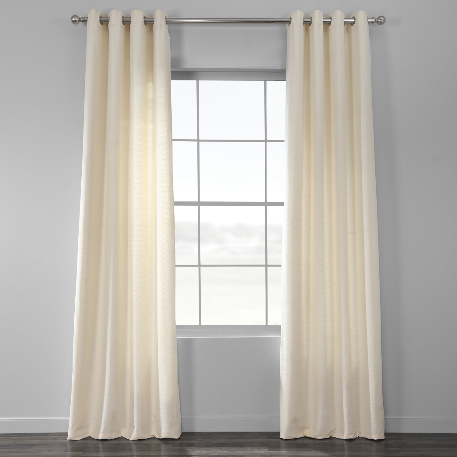 Pale Ivory Cotton Textured BarkWeave Grommet Curtain