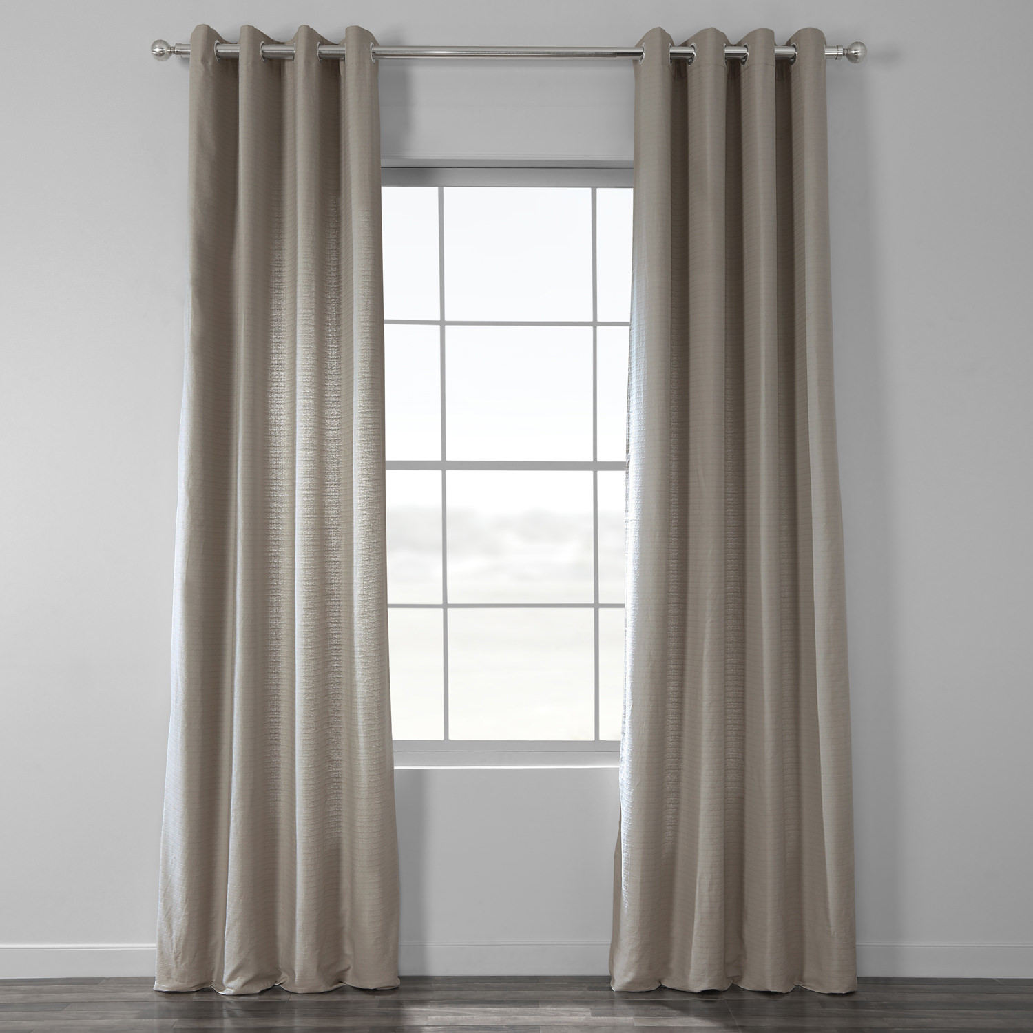 Fog Grey Cotton Textured BarkWeave Grommet Curtain