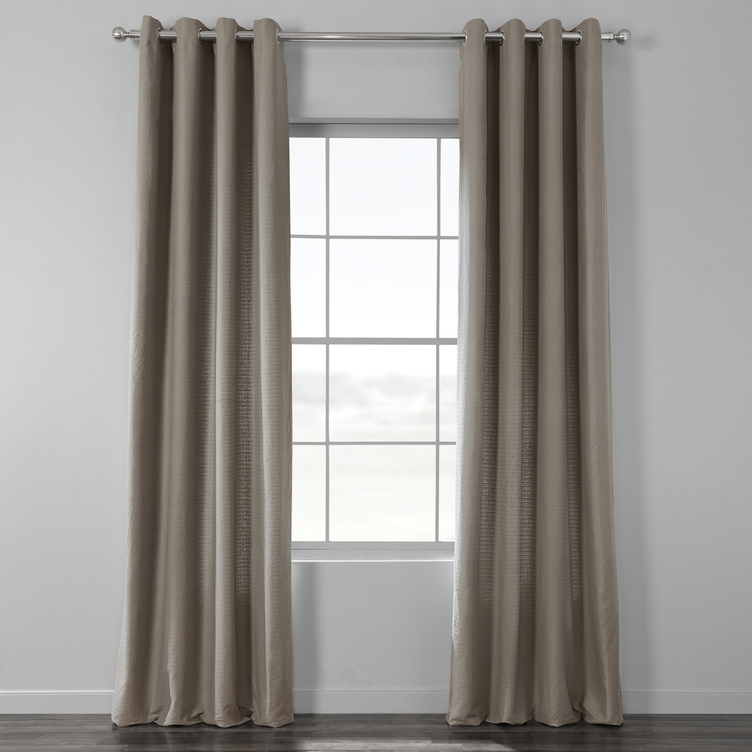 Taupe Grey Cotton Textured BarkWeave Grommet Curtain