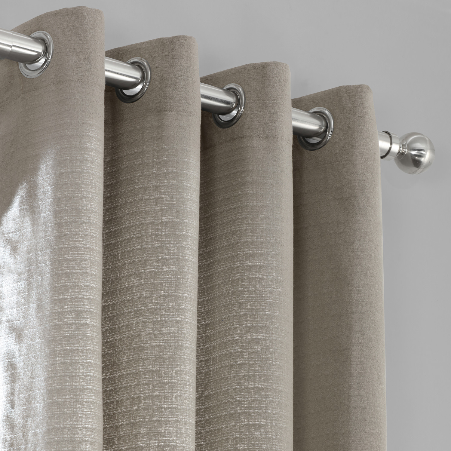 Taupe Grey Cotton Textured BarkWeave Grommet Curtain