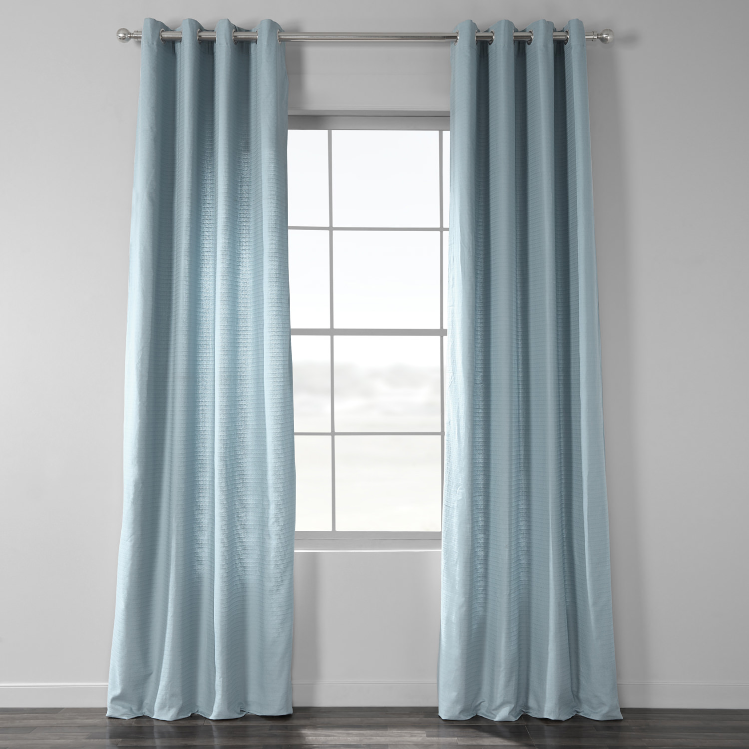 Dusky Blue Cotton Textured BarkWeave Grommet Curtain