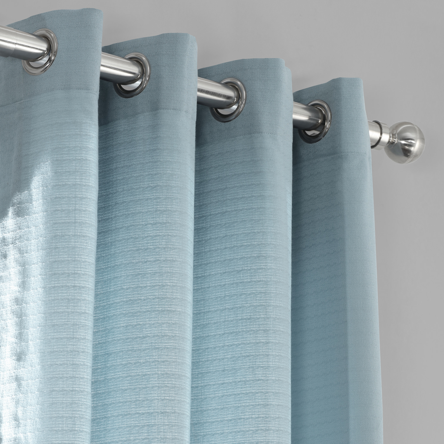 Dusky Blue Cotton Textured BarkWeave Grommet Curtain