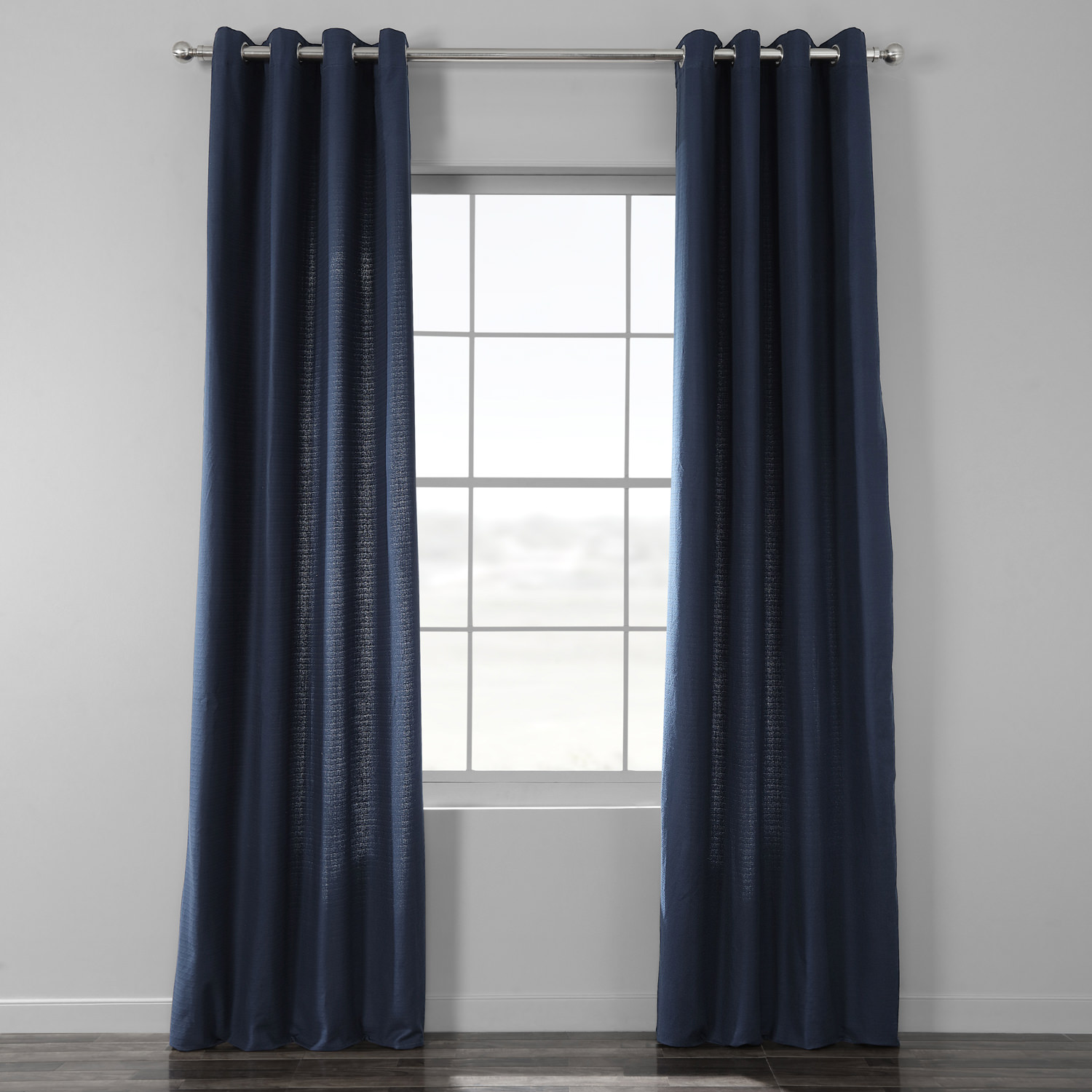 Elegant Navy Cotton Textured BarkWeave Grommet Curtain