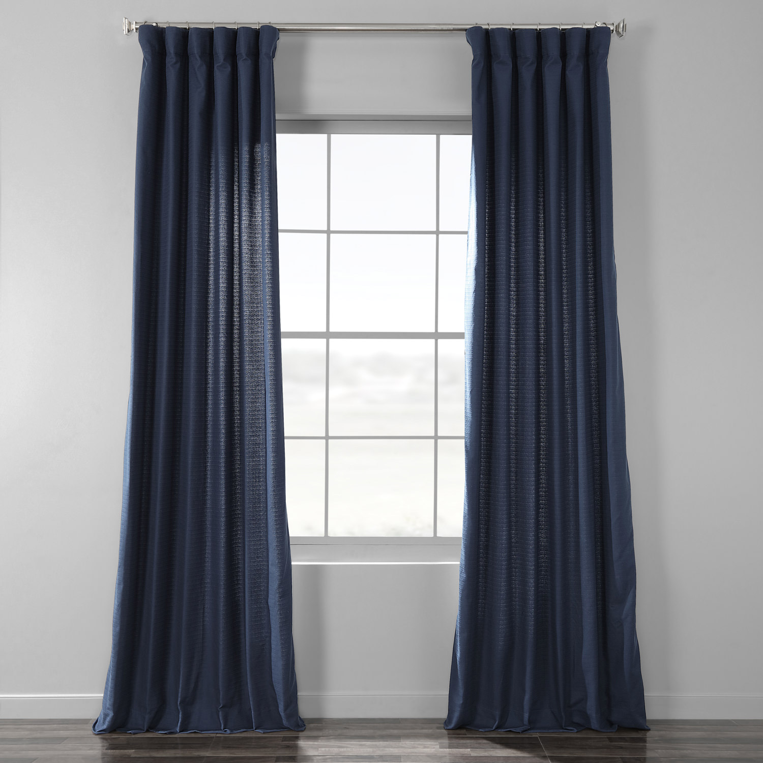 Elegant Navy Cotton Textured BarkWeave Curtain