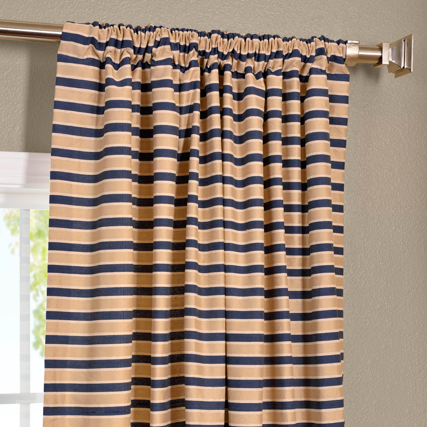 Blue & Beige Hand Weaved Cotton Curtain