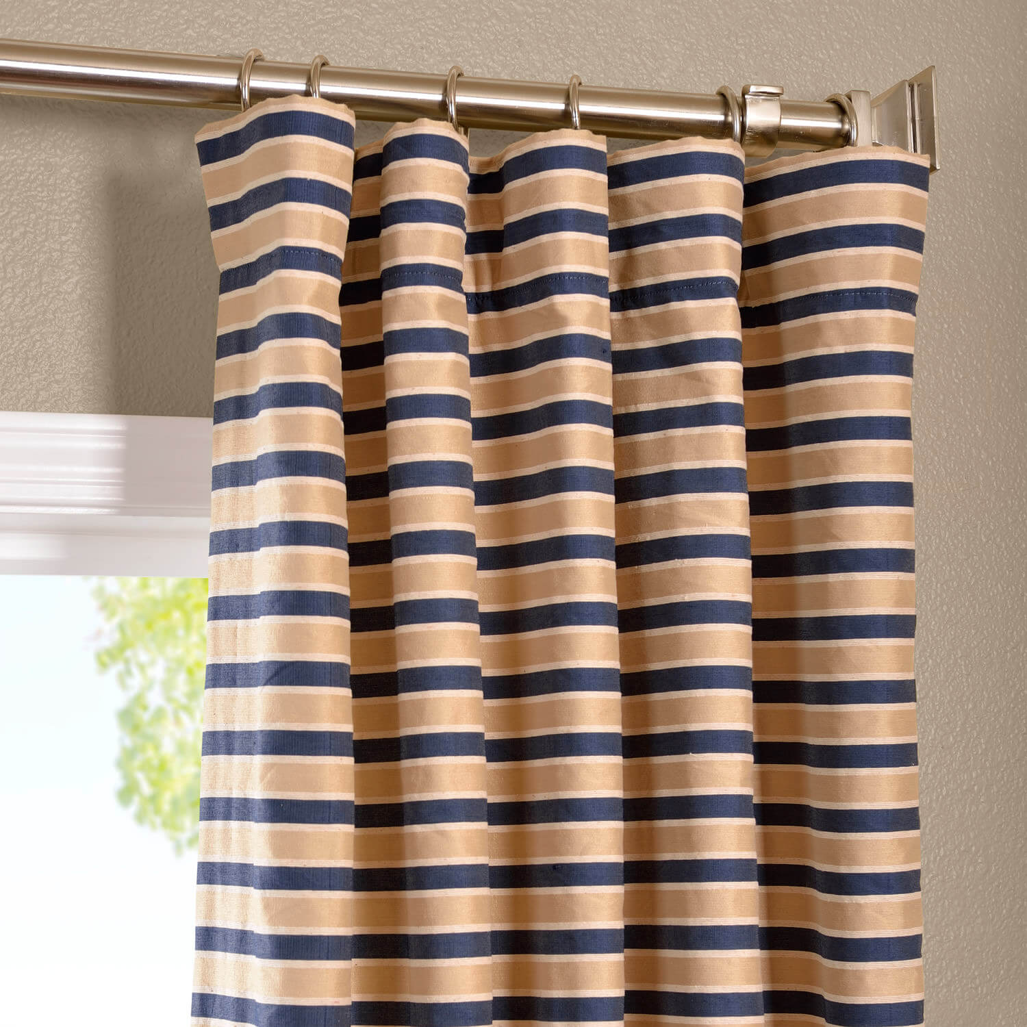 Blue & Beige Hand Weaved Cotton Curtain