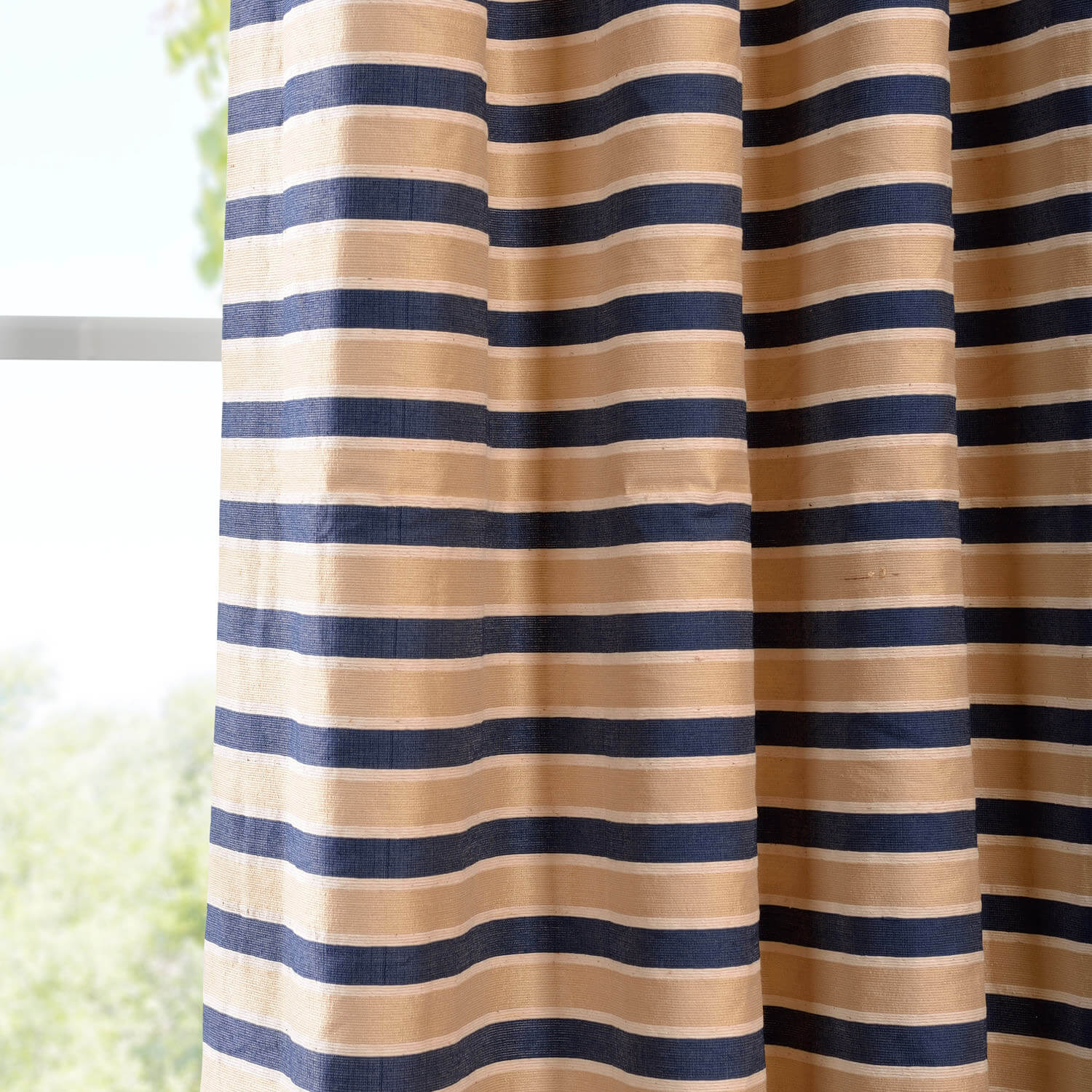 Blue & Beige Hand Weaved Cotton Curtain