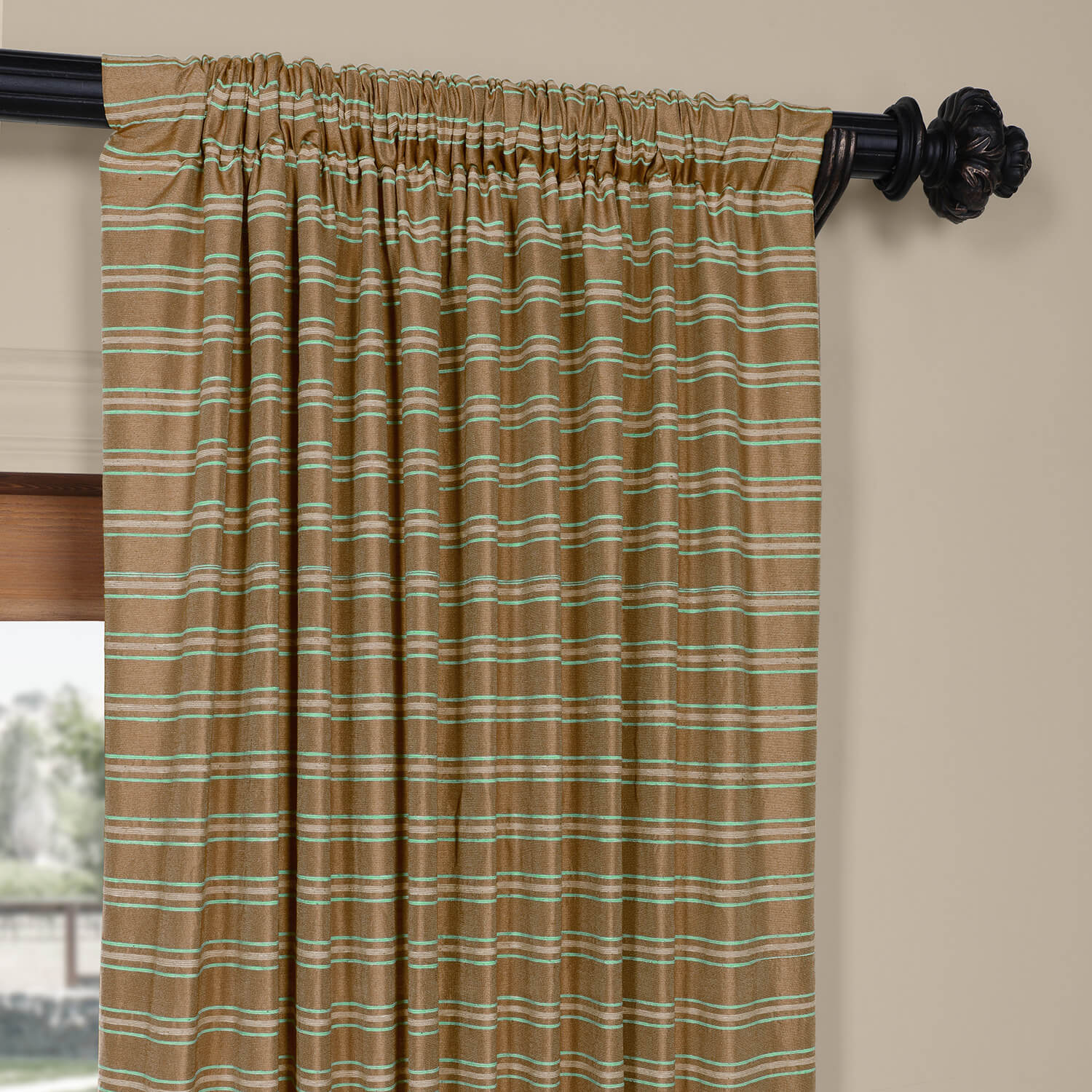 Mocha & Teal Casual Cotton Curtain