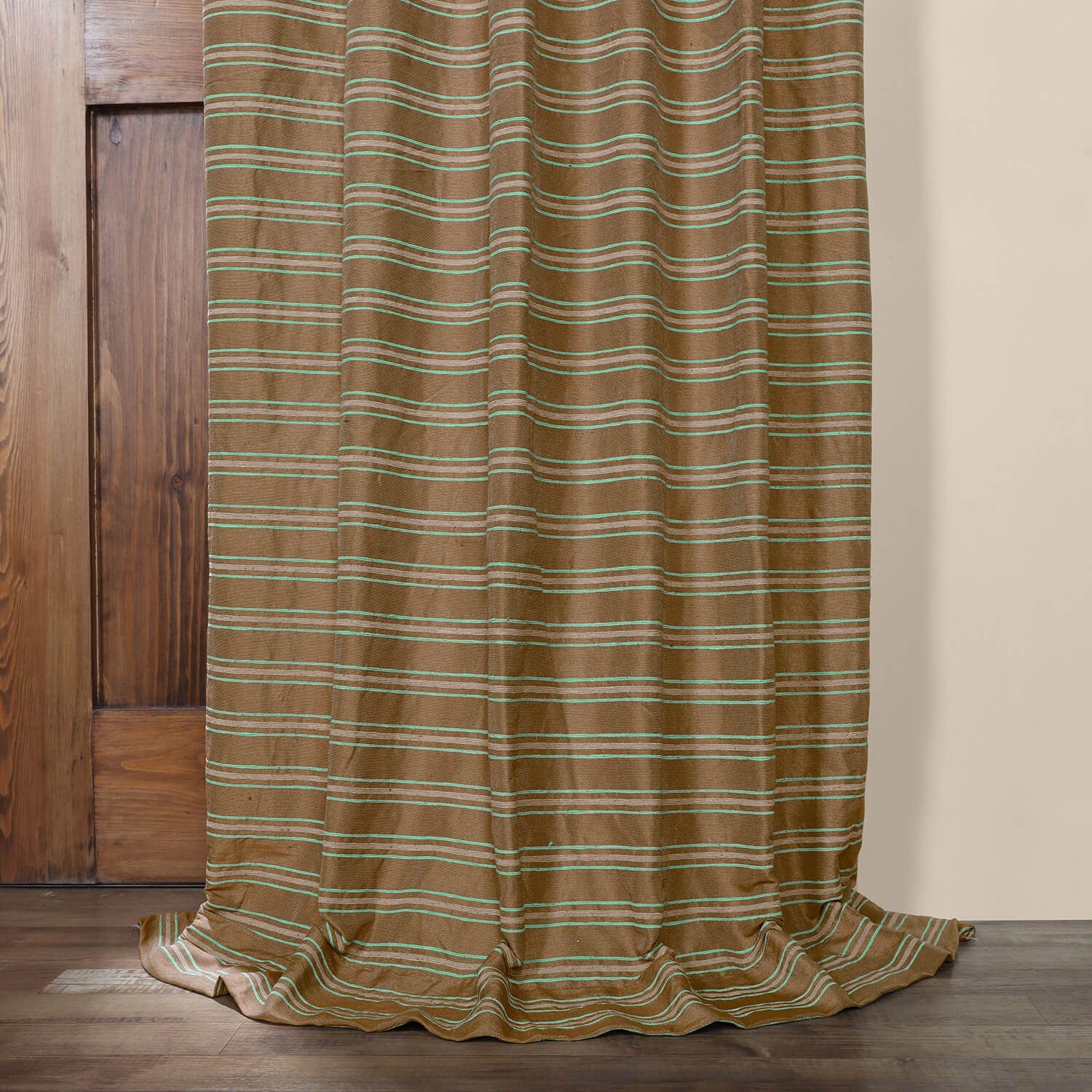 Mocha & Teal Casual Cotton Curtain