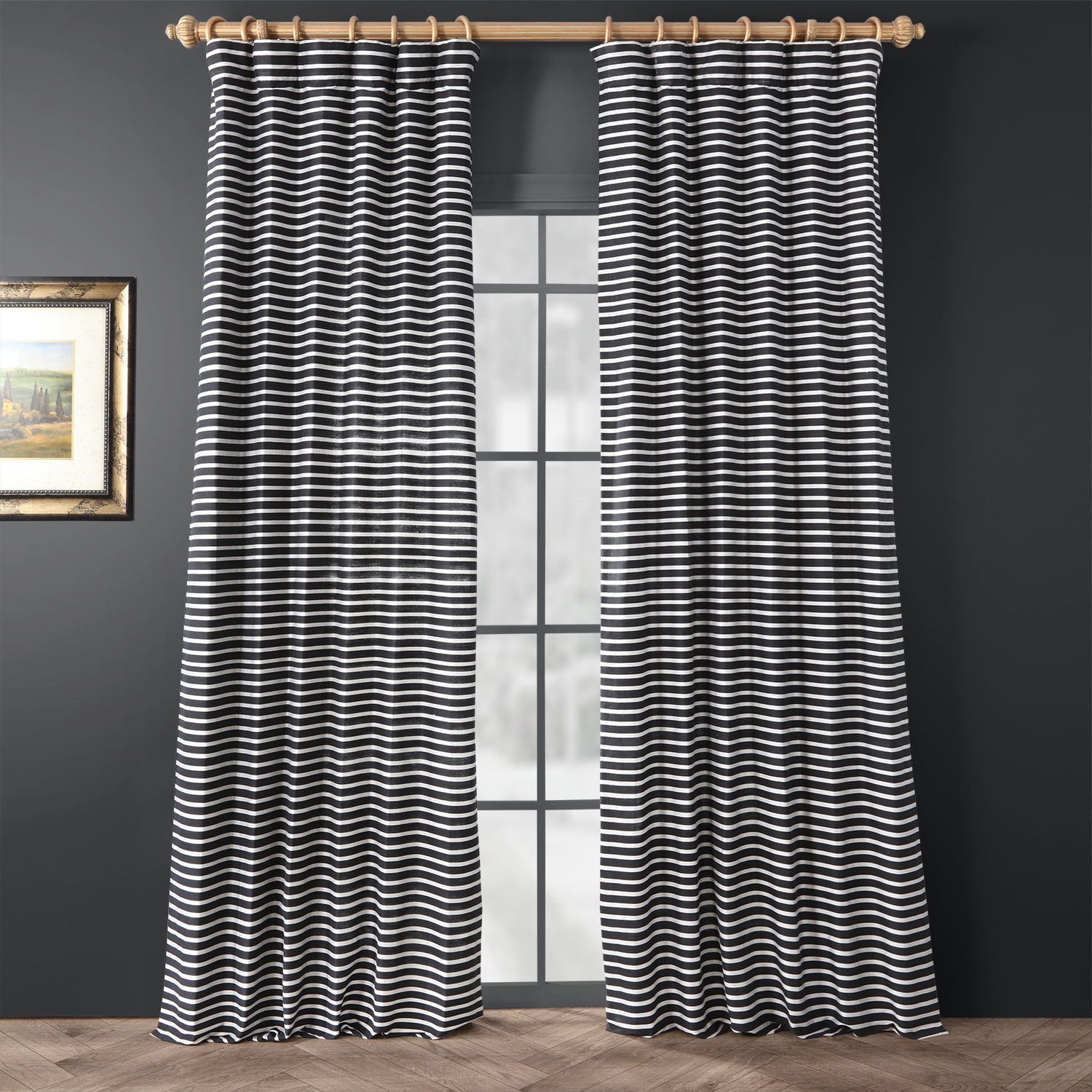 Chic Silver and Black Hand Weaved Cotton Curtain