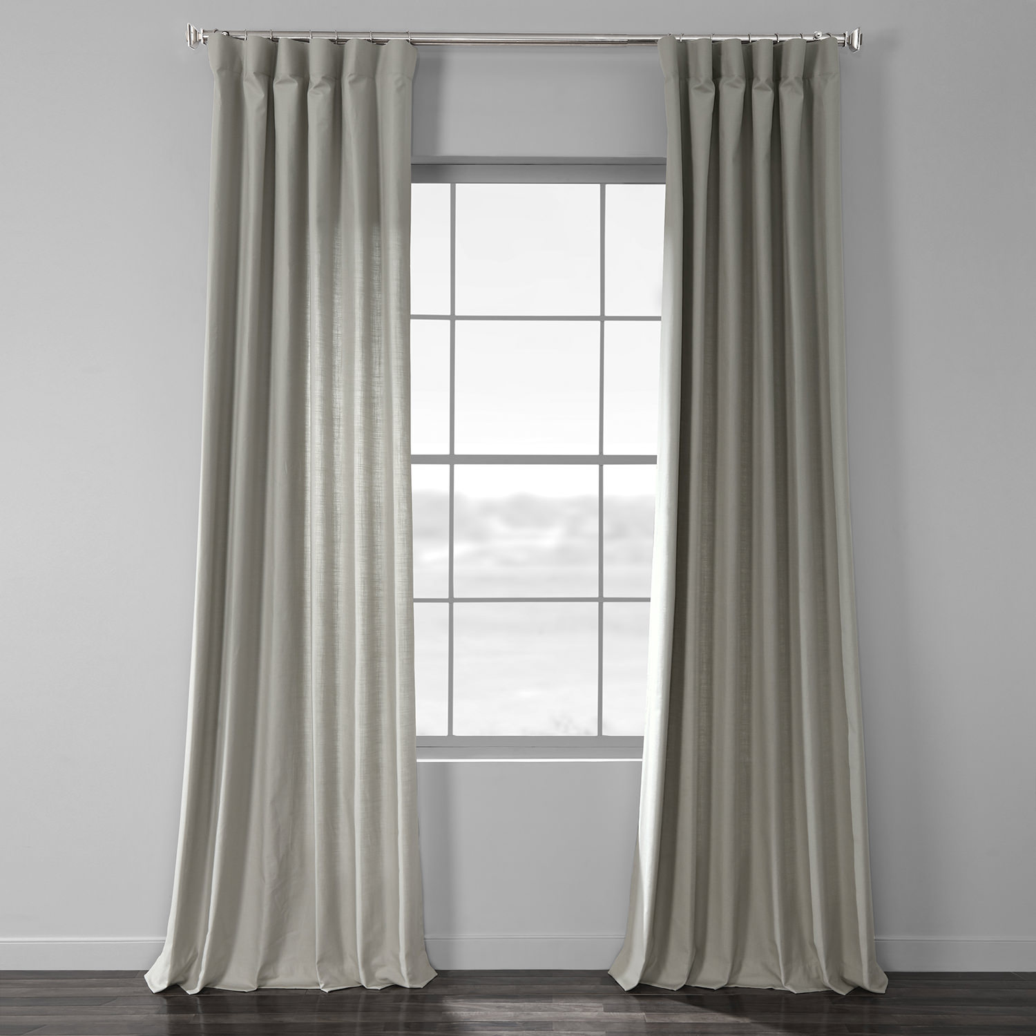 Mist Grey Cotton Textural LinenWeave Curtain