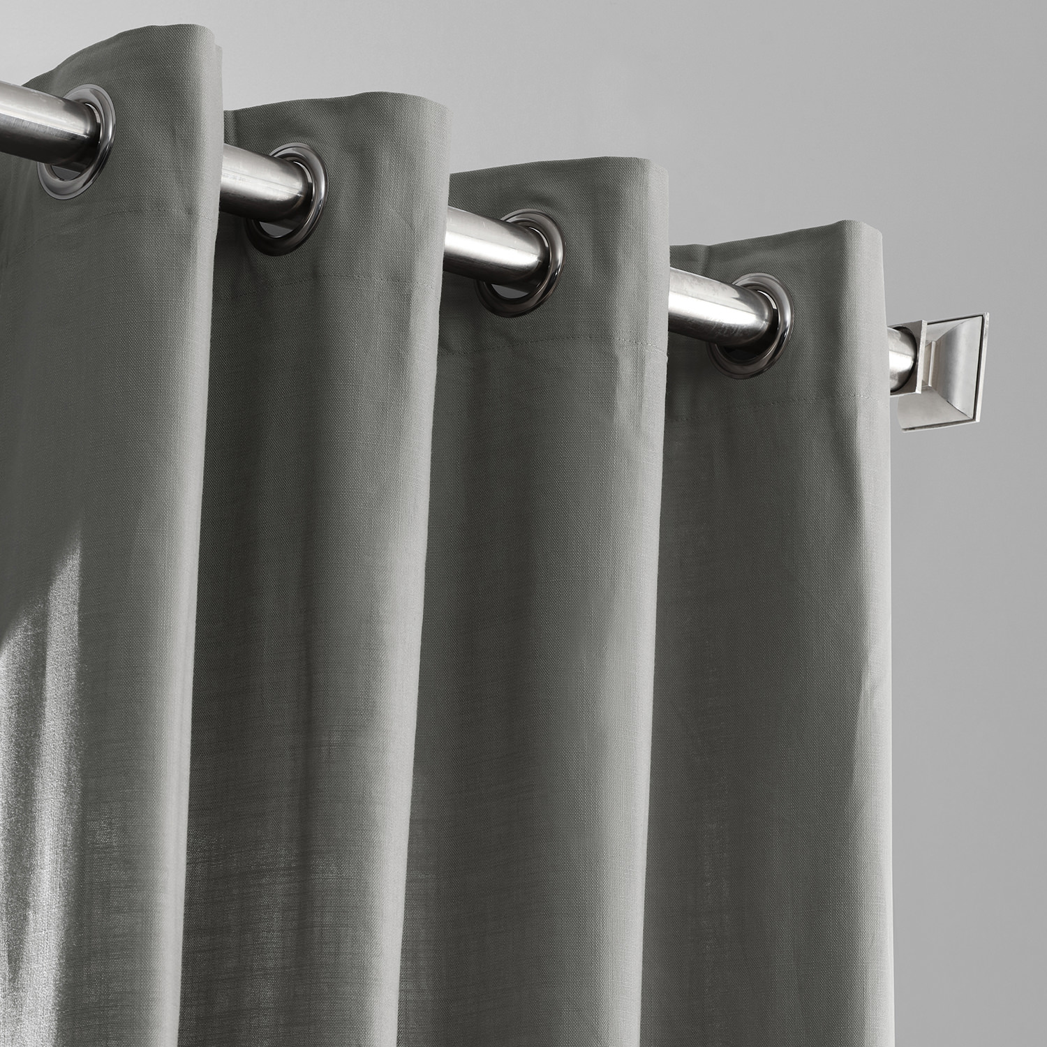 Graphite Grey Cotton Textural LinenWeave Grommet Curtain