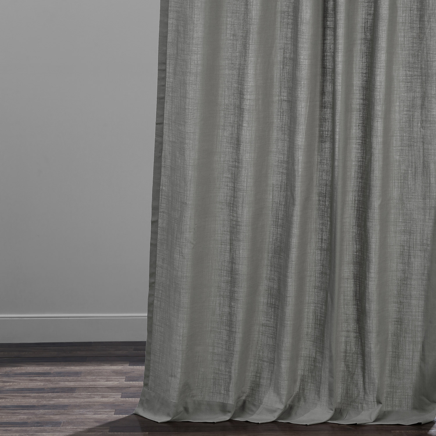 Graphite Grey Cotton Textural LinenWeave Grommet Curtain