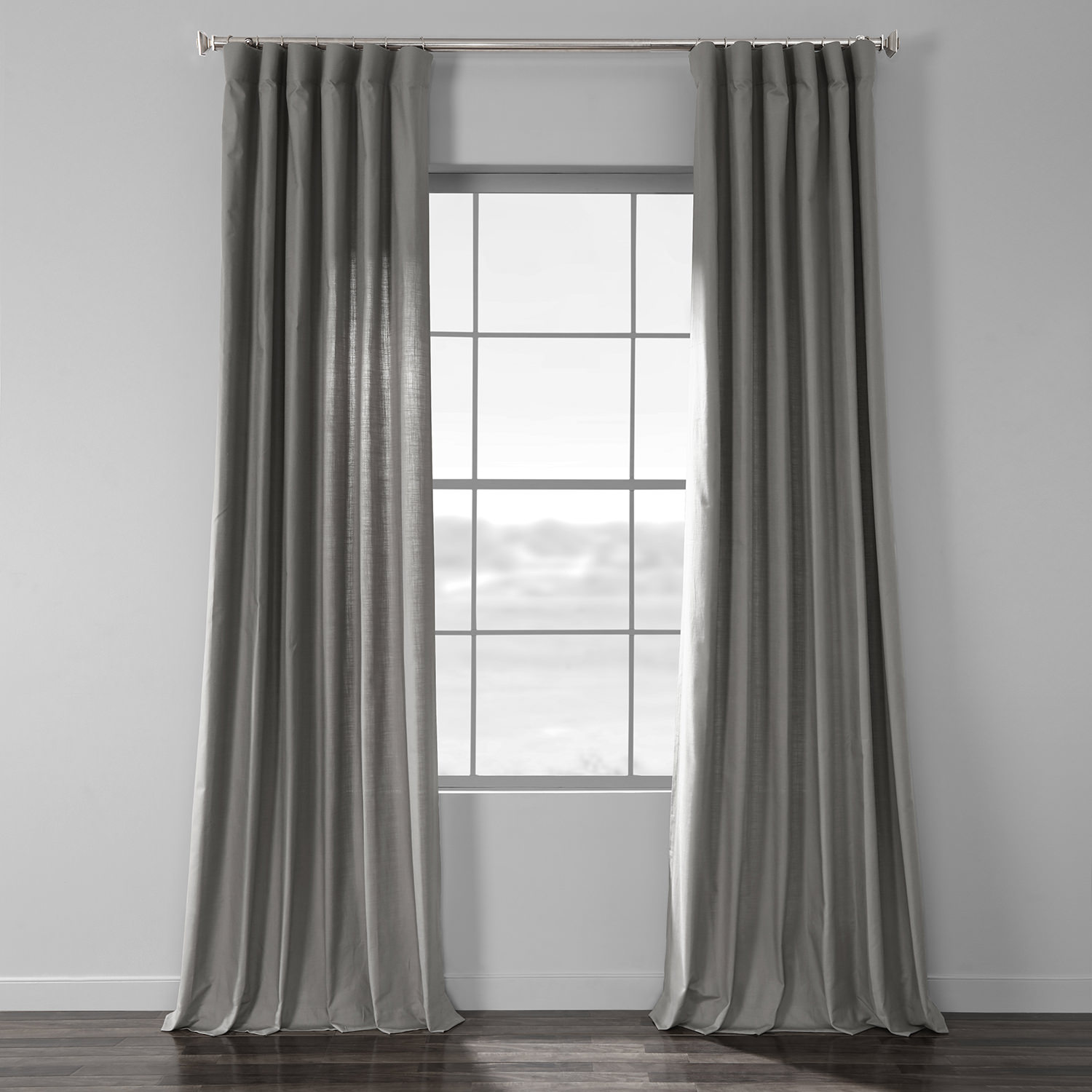 Graphite Grey Cotton Textural LinenWeave Curtain