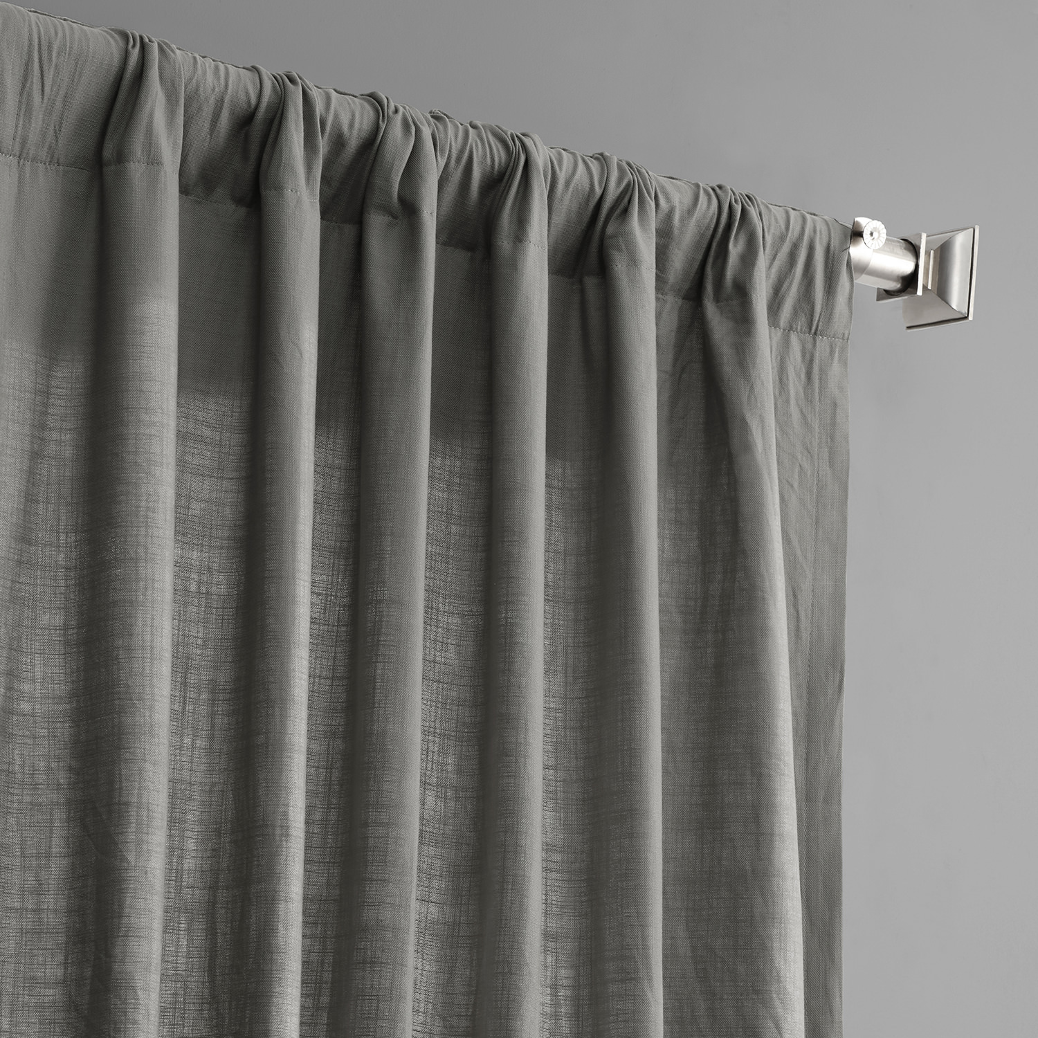 Graphite Grey Cotton Textural LinenWeave Curtain