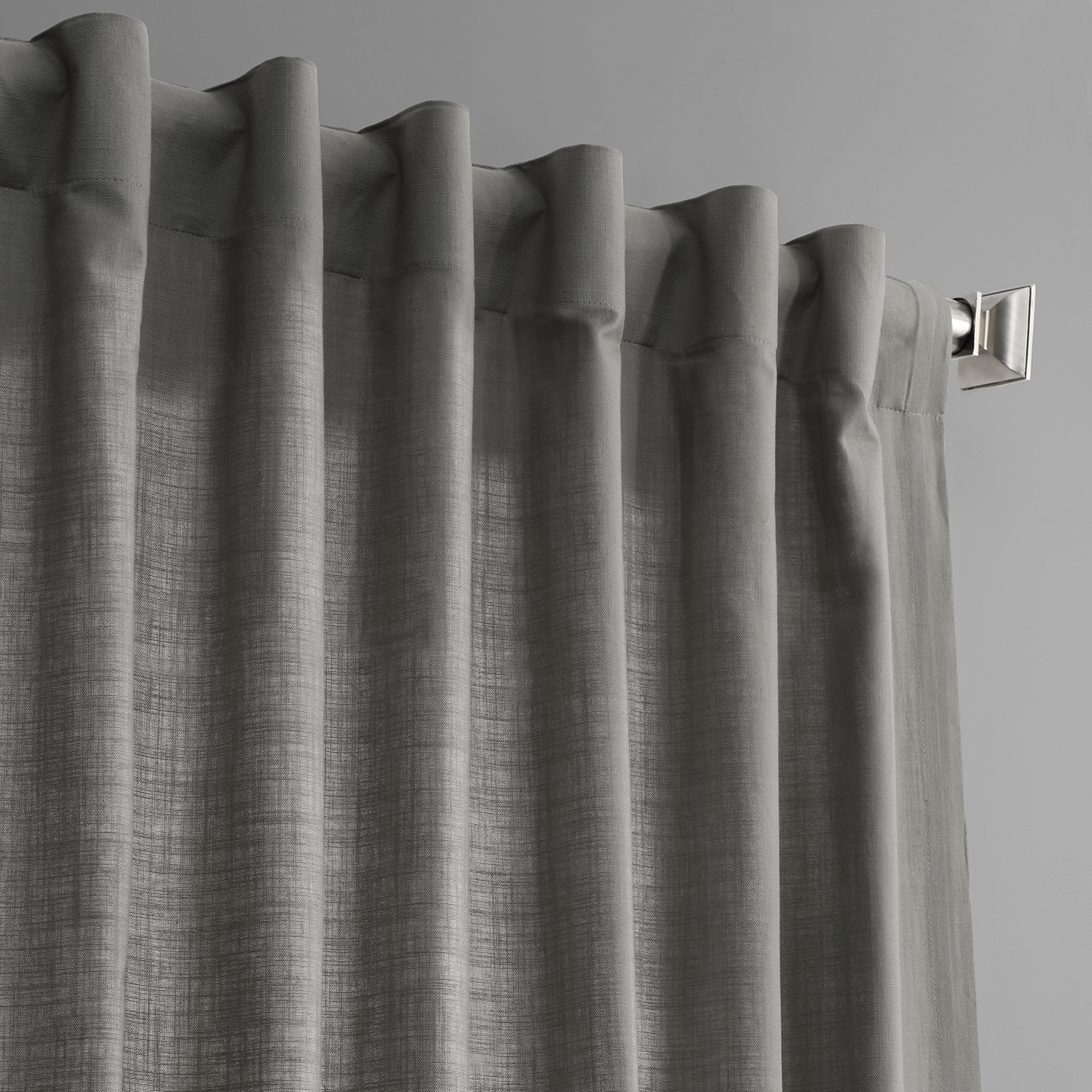 Graphite Grey Cotton Textural LinenWeave Curtain