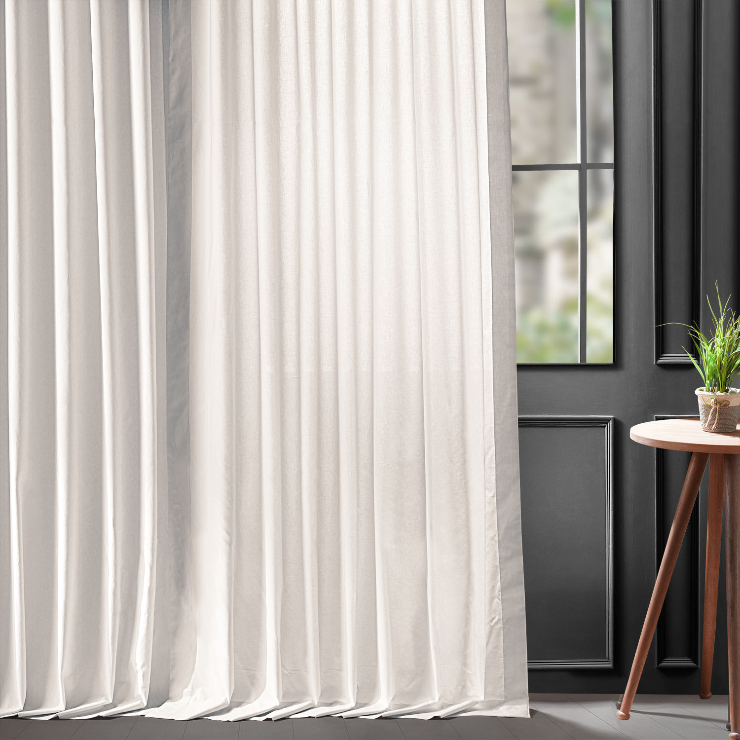 Realness White Solid Classic Cotton Semi Sheer Curtain Pair (2 Panels)