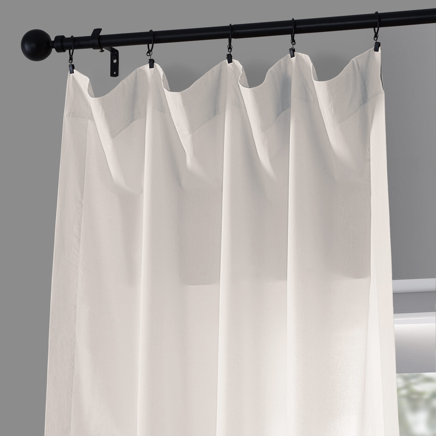 Realness White Solid Classic Cotton Semi Sheer Curtain Pair (2 Panels)