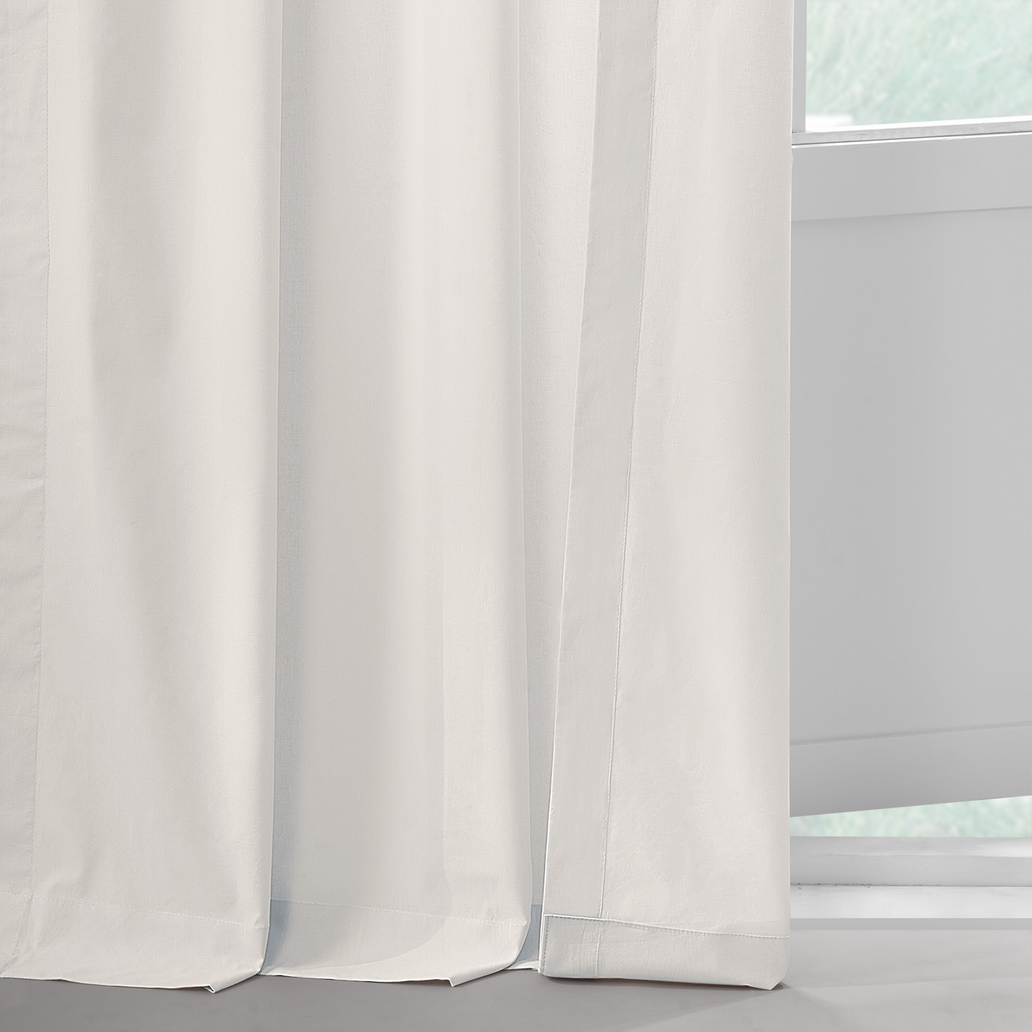 Realness White Solid Classic Cotton Semi Sheer Curtain Pair (2 Panels)