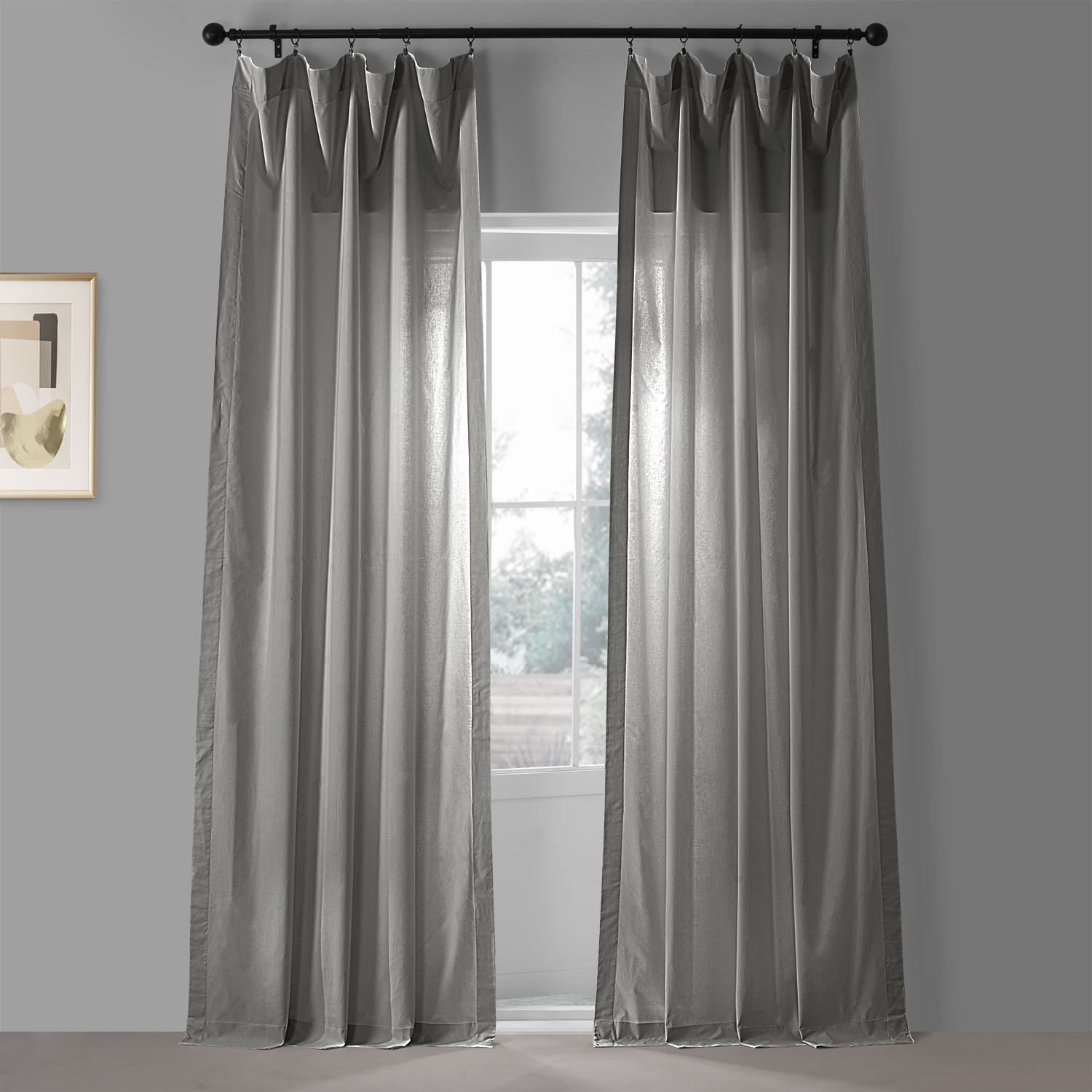 Shady Grey Solid Classic Cotton Semi Sheer Curtain Pair (2 Panels)