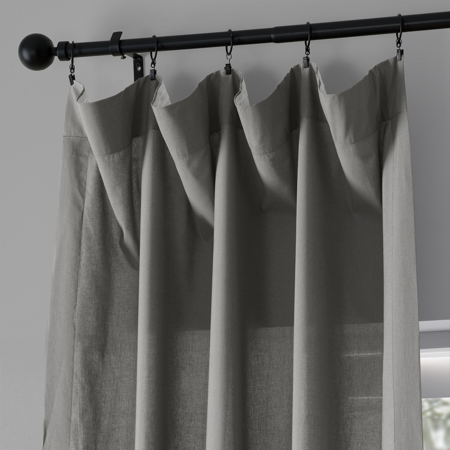 Shady Grey Solid Classic Cotton Semi Sheer Curtain Pair (2 Panels)