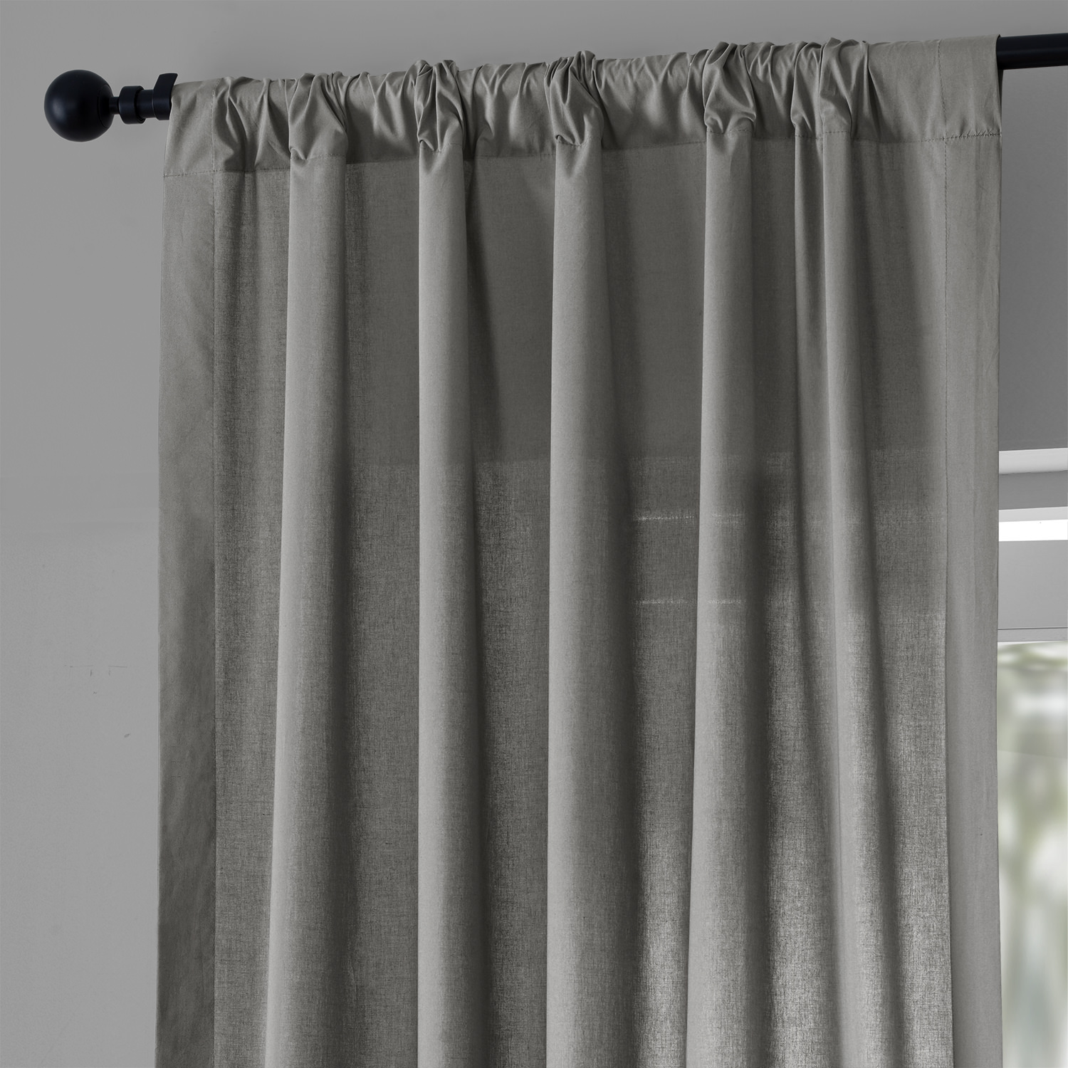 Shady Grey Solid Classic Cotton Semi Sheer Curtain Pair (2 Panels)