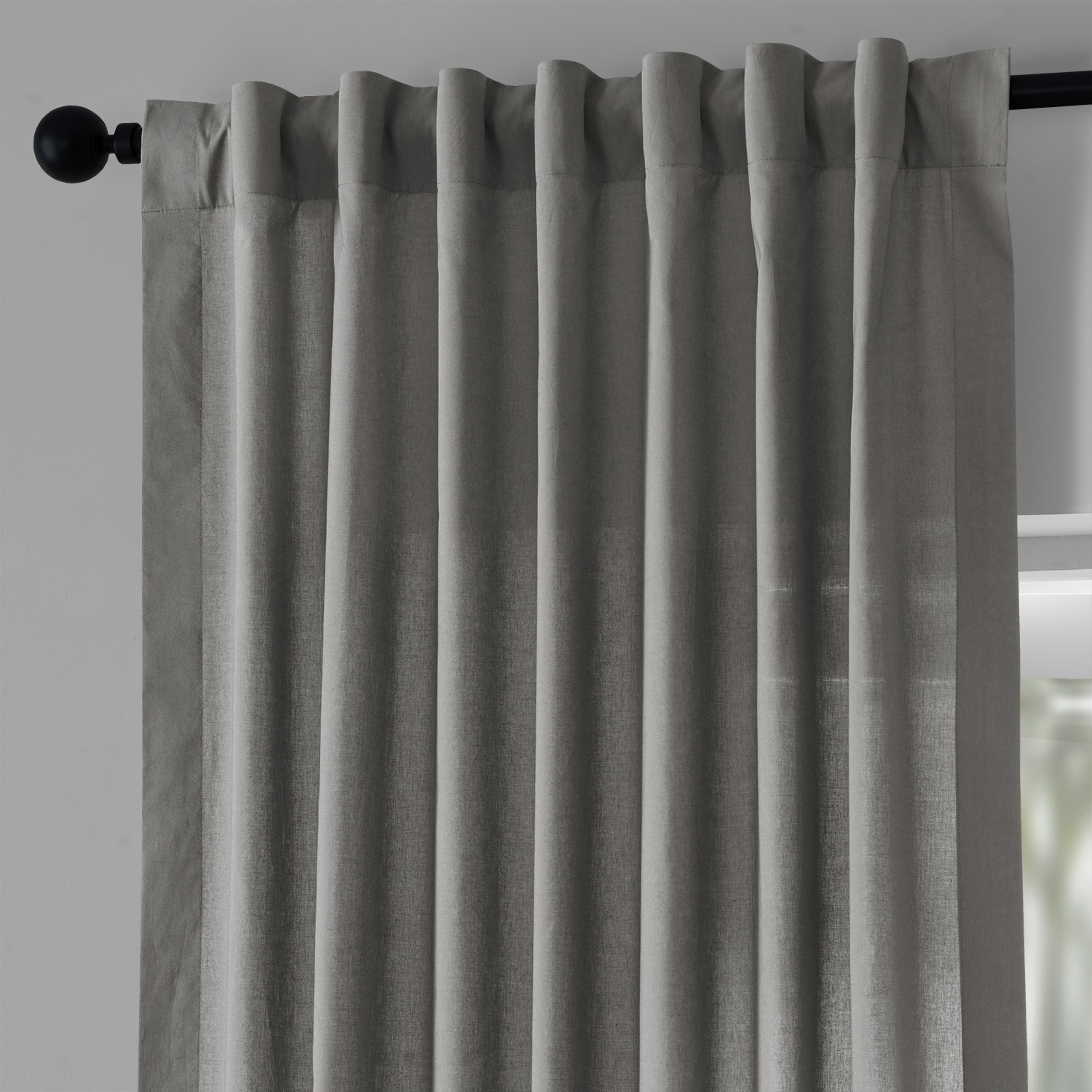 Shady Grey Solid Classic Cotton Semi Sheer Curtain Pair (2 Panels)