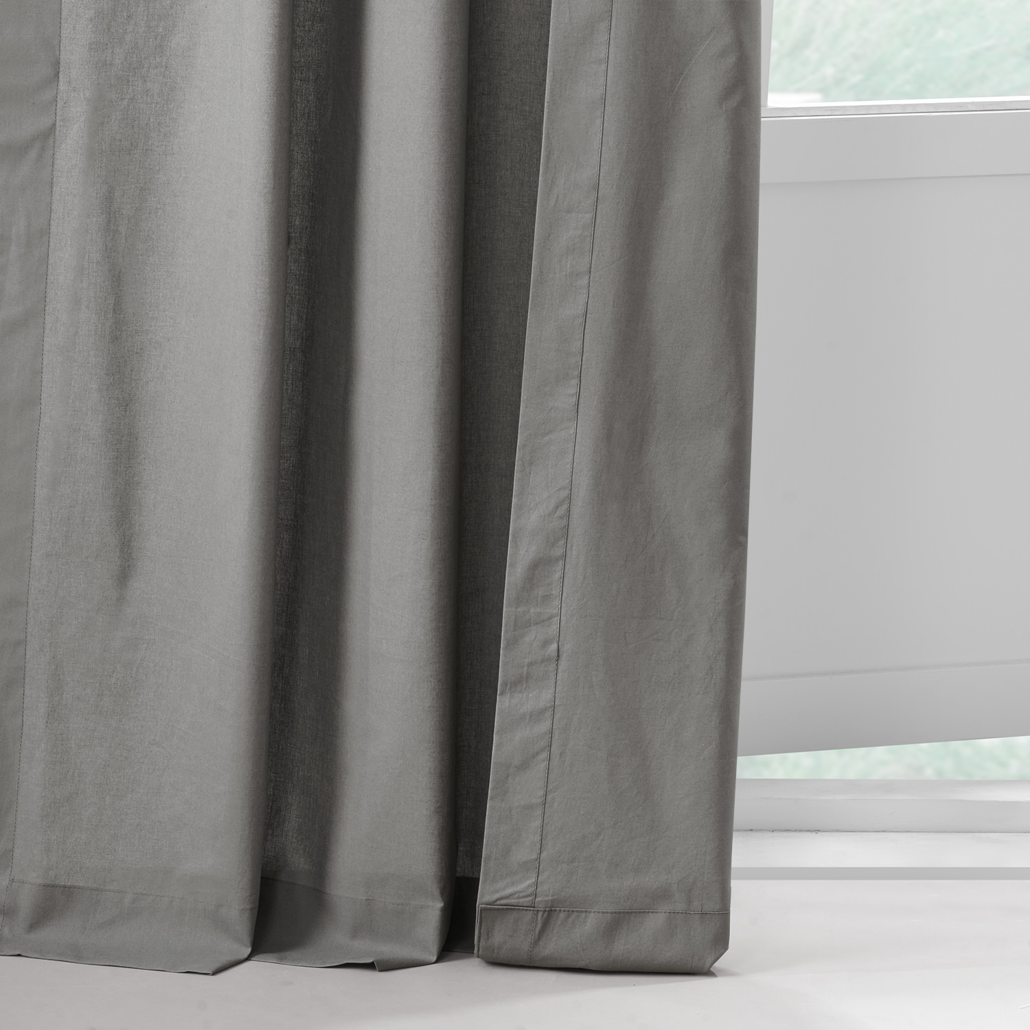 Shady Grey Solid Classic Cotton Semi Sheer Curtain Pair (2 Panels)