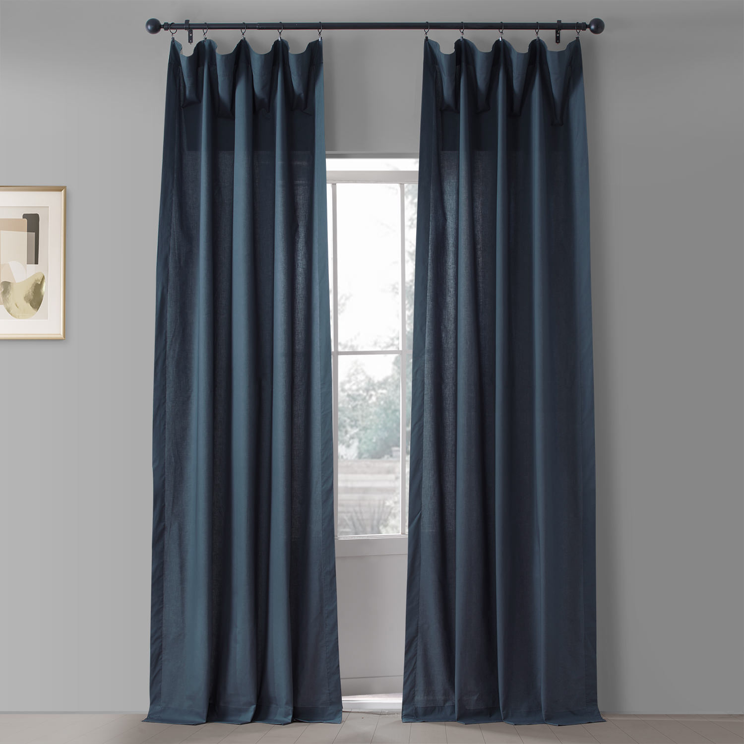 Studio Blue Solid Classic Cotton Semi Sheer Curtain Pair (2 Panels)