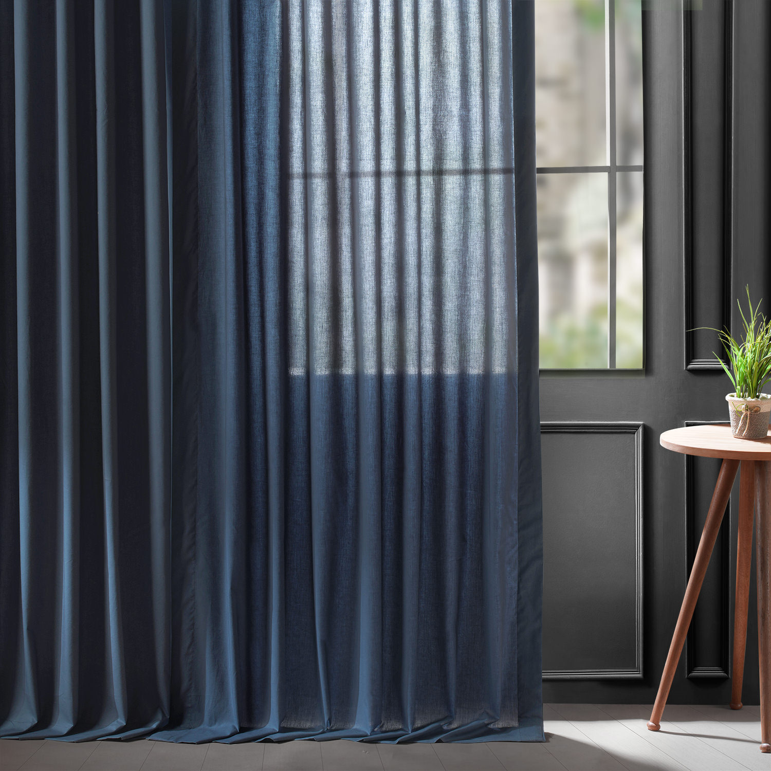 Studio Blue Solid Classic Cotton Semi Sheer Curtain Pair (2 Panels)