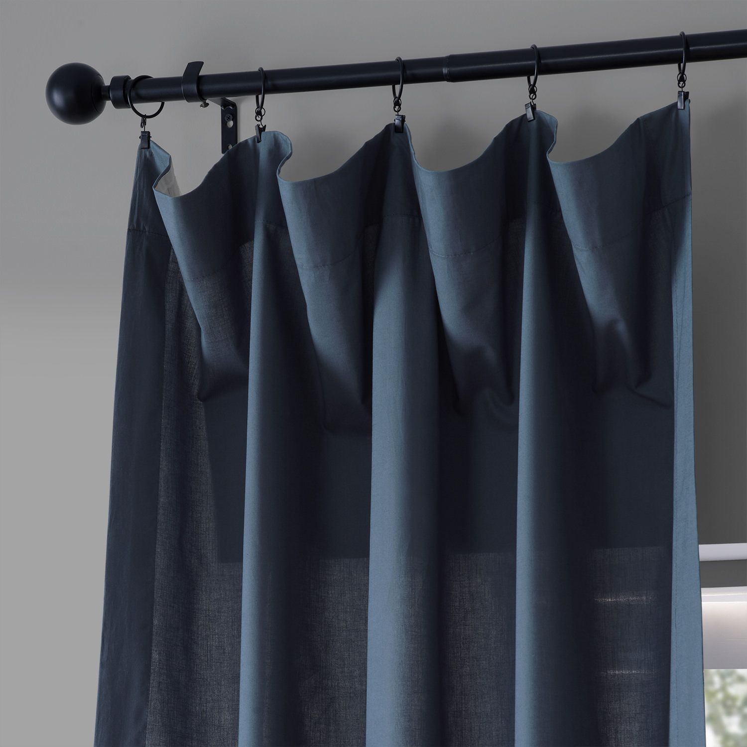 Studio Blue Solid Classic Cotton Semi Sheer Curtain Pair (2 Panels)