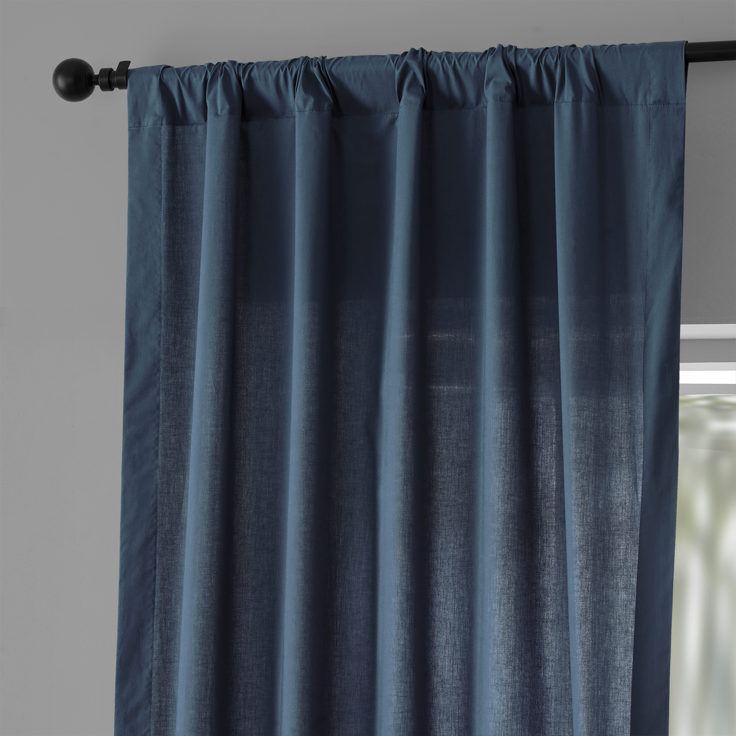 Studio Blue Solid Classic Cotton Semi Sheer Curtain Pair (2 Panels)