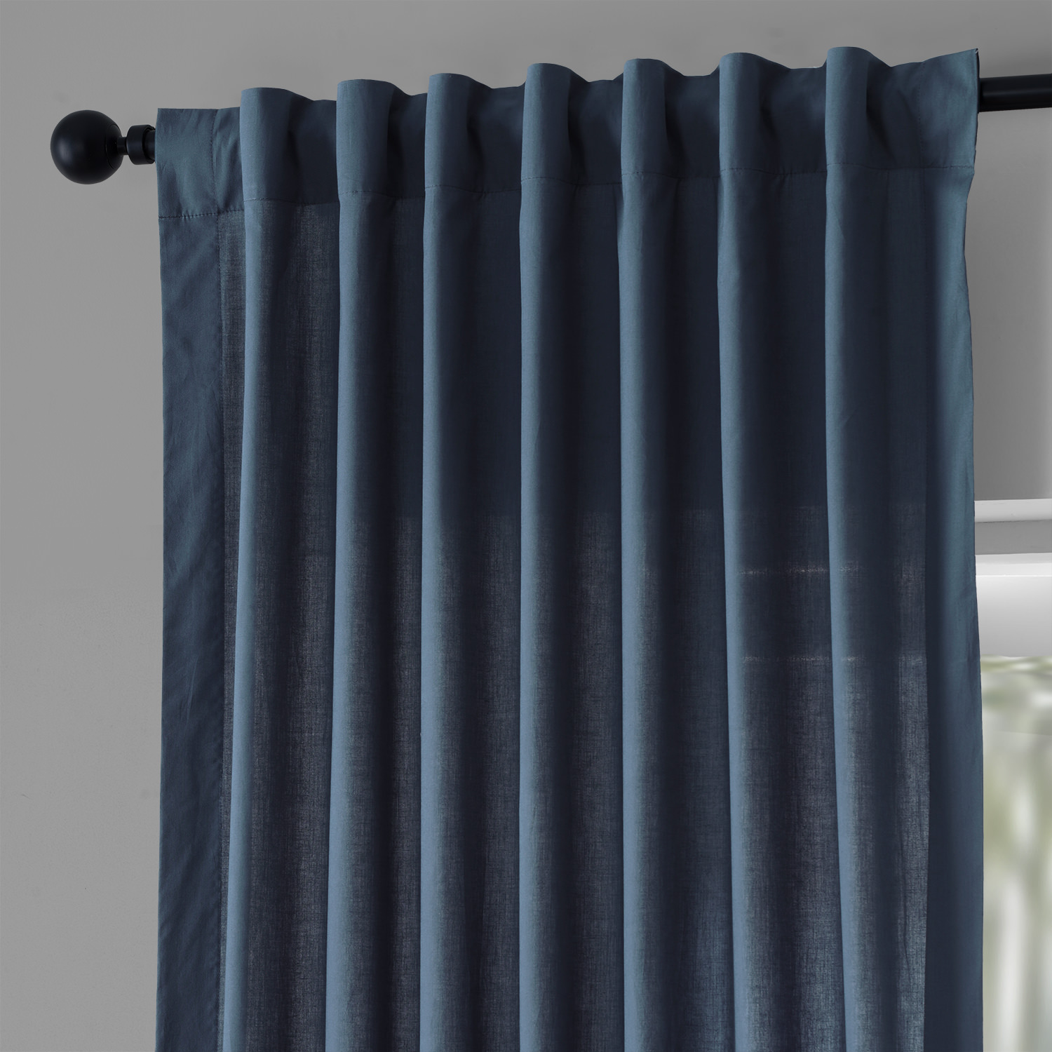 Studio Blue Solid Classic Cotton Semi Sheer Curtain Pair (2 Panels)