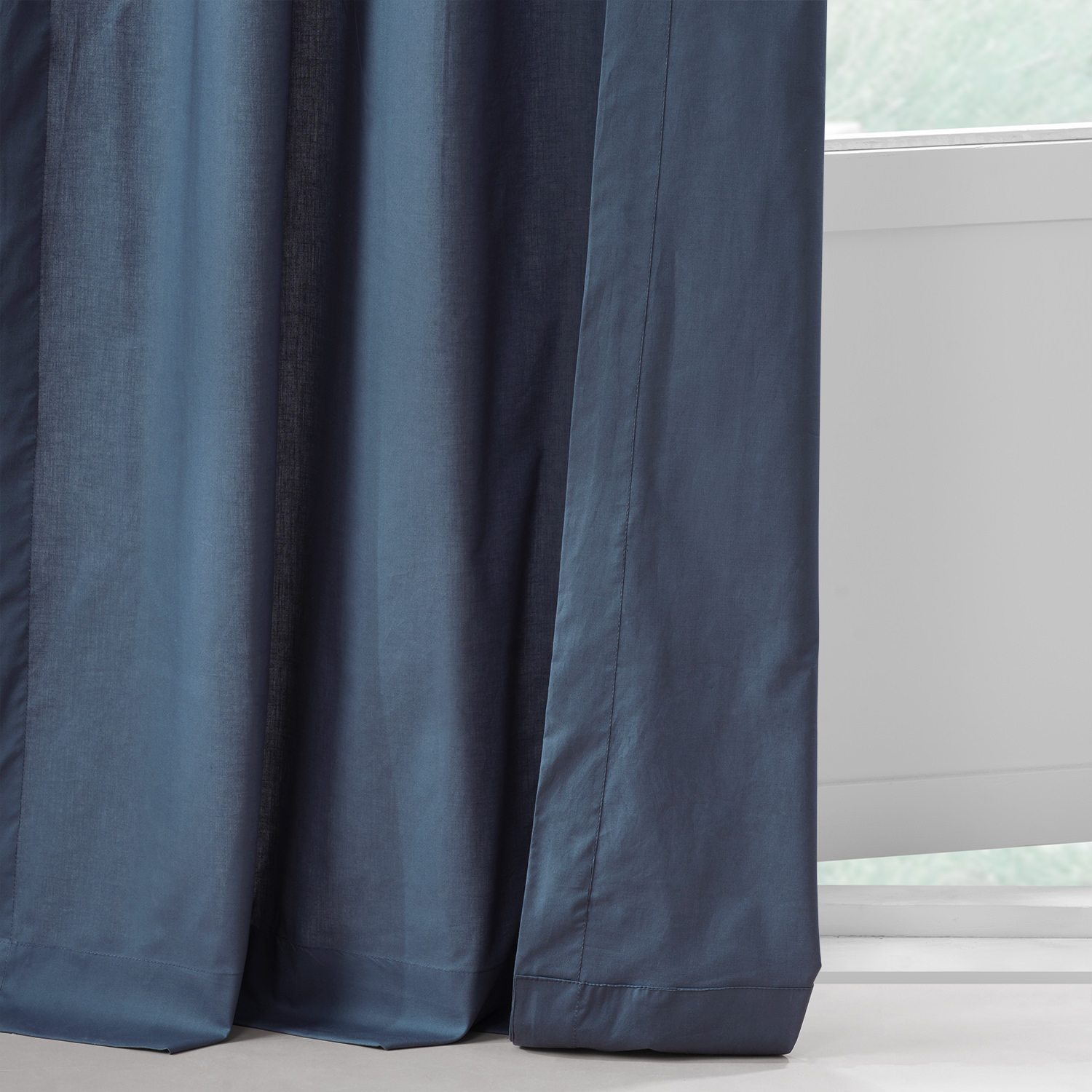 Studio Blue Solid Classic Cotton Semi Sheer Curtain Pair (2 Panels)