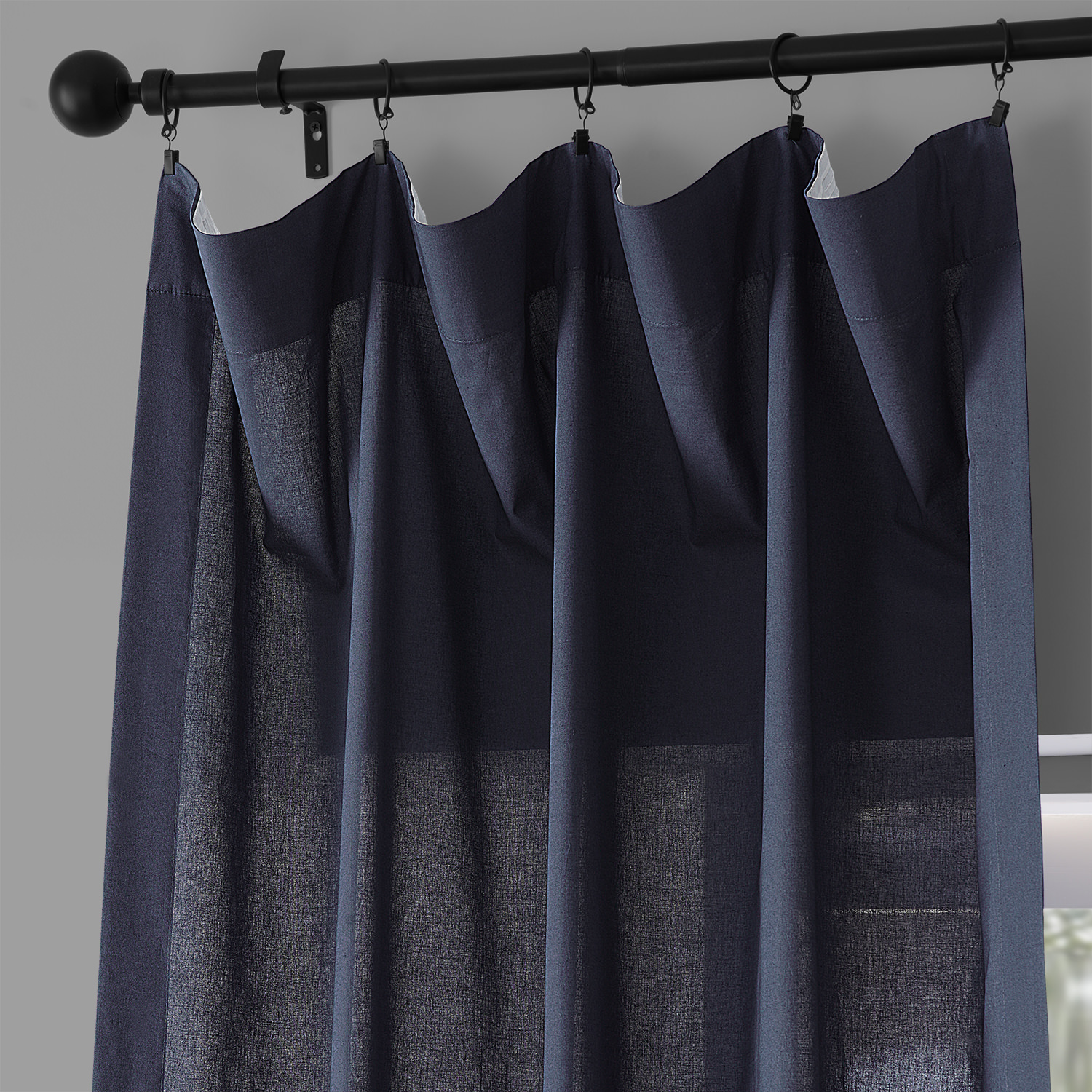 Acai Blue Solid Classic Cotton Semi Sheer Curtain Pair (2 Panels)